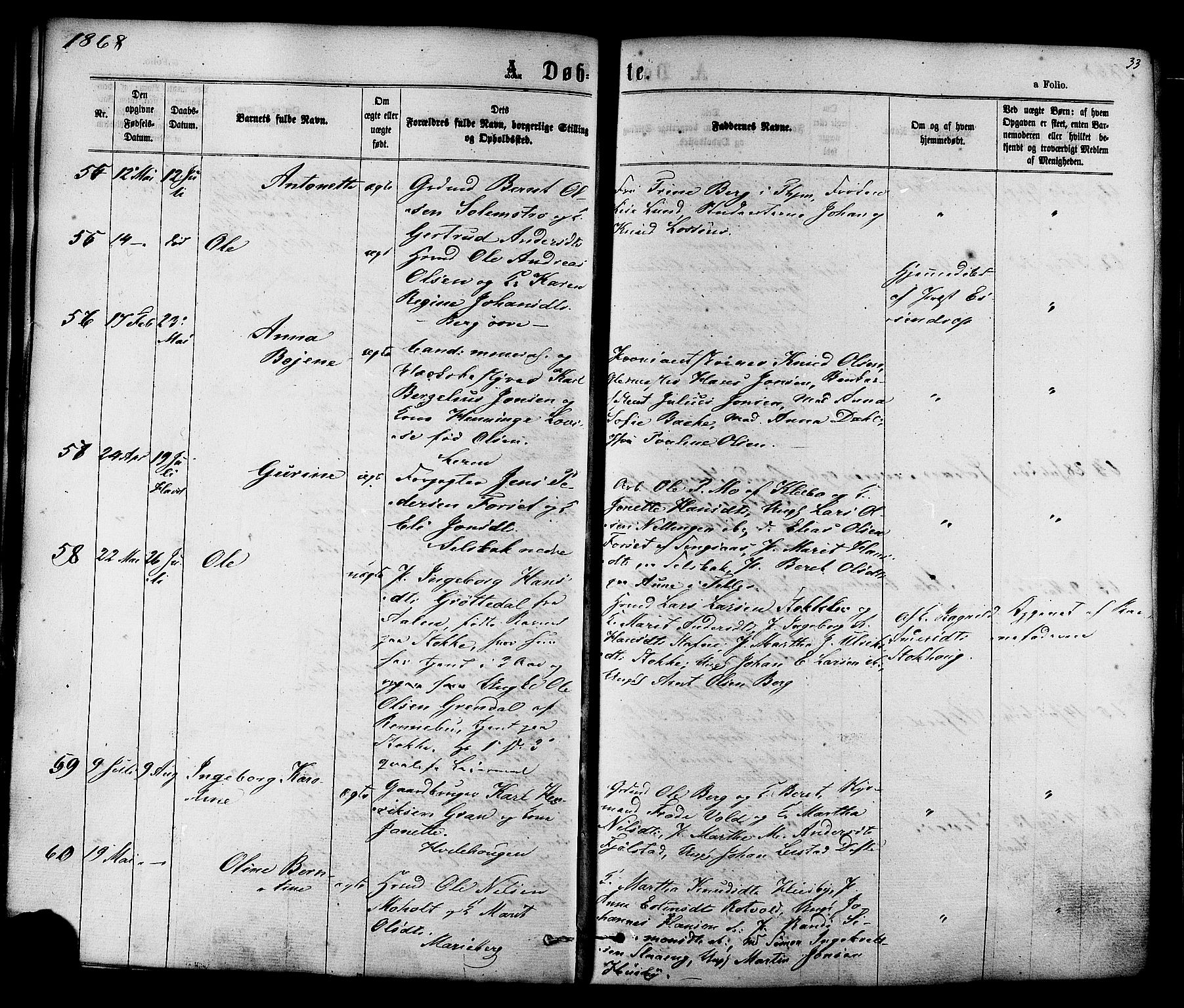 Ministerialprotokoller, klokkerbøker og fødselsregistre - Sør-Trøndelag, SAT/A-1456/606/L0293: Parish register (official) no. 606A08, 1866-1877, p. 33