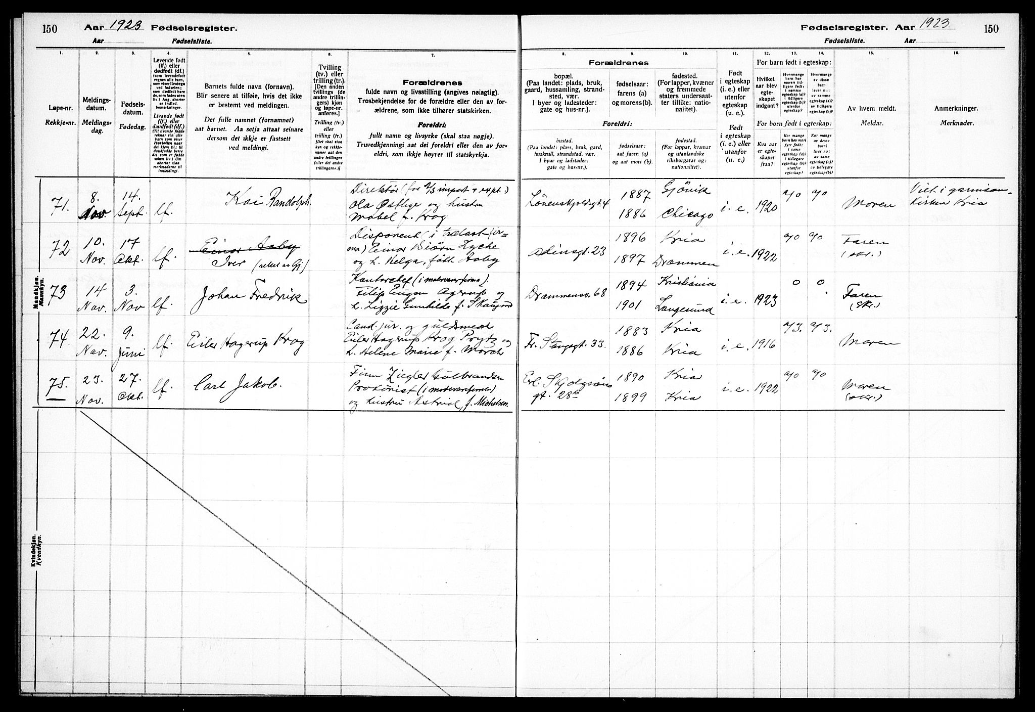 Frogner prestekontor Kirkebøker, SAO/A-10886/J/Ja/L0001: Birth register no. 1, 1916-1927, p. 150