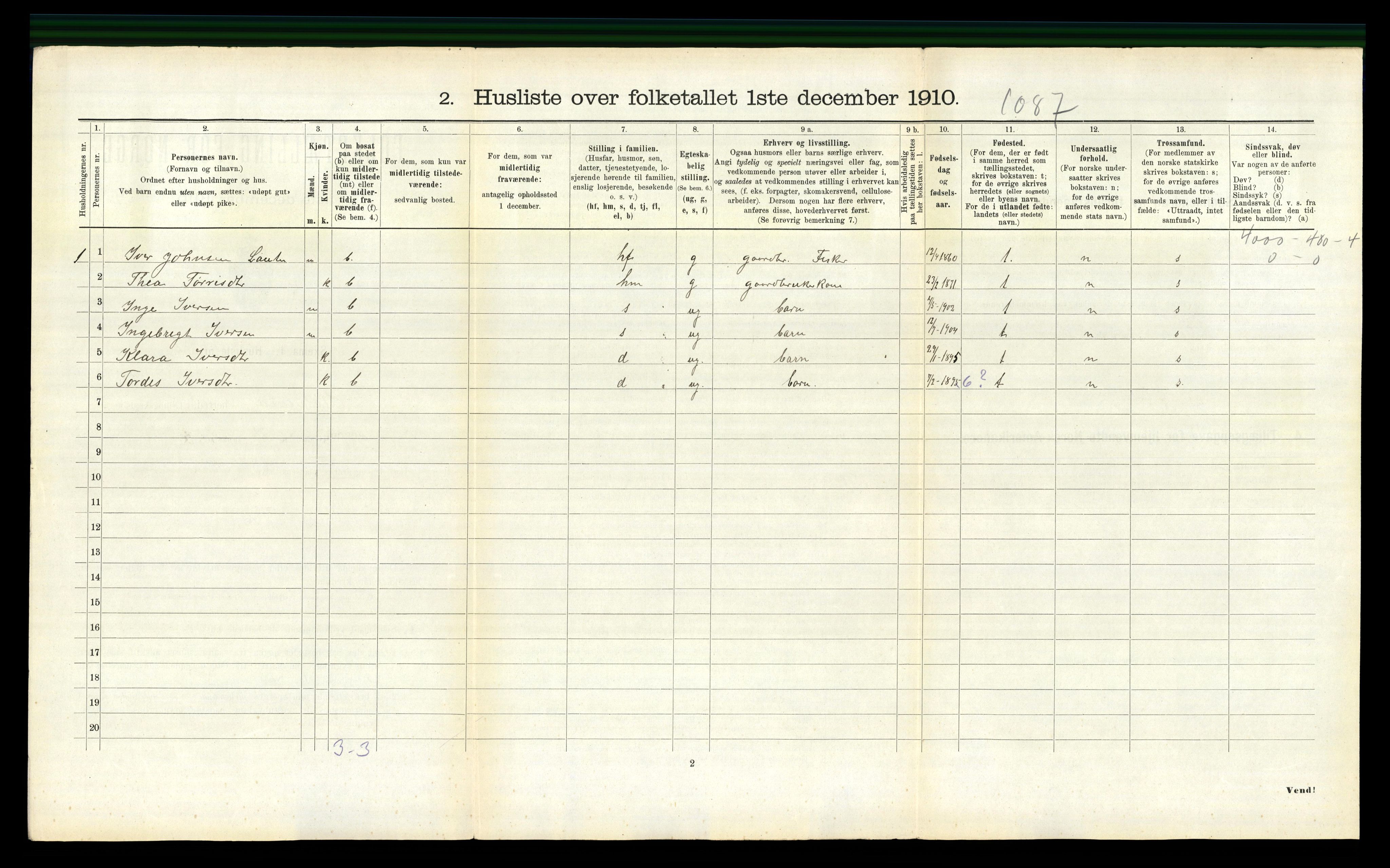 RA, 1910 census for Kolvereid, 1910, p. 367