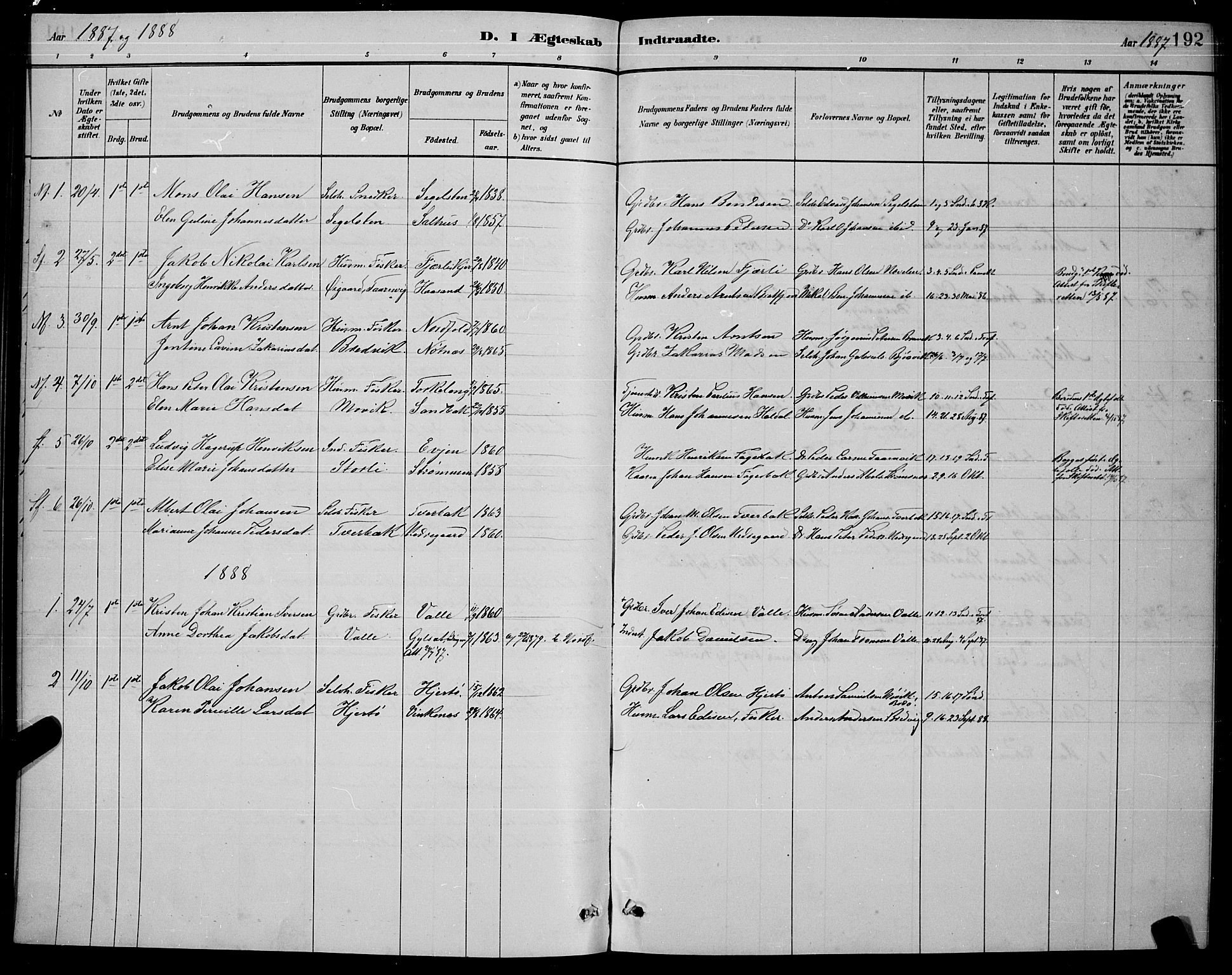 Ministerialprotokoller, klokkerbøker og fødselsregistre - Nordland, AV/SAT-A-1459/853/L0772: Parish register (official) no. 853A11, 1881-1900, p. 192