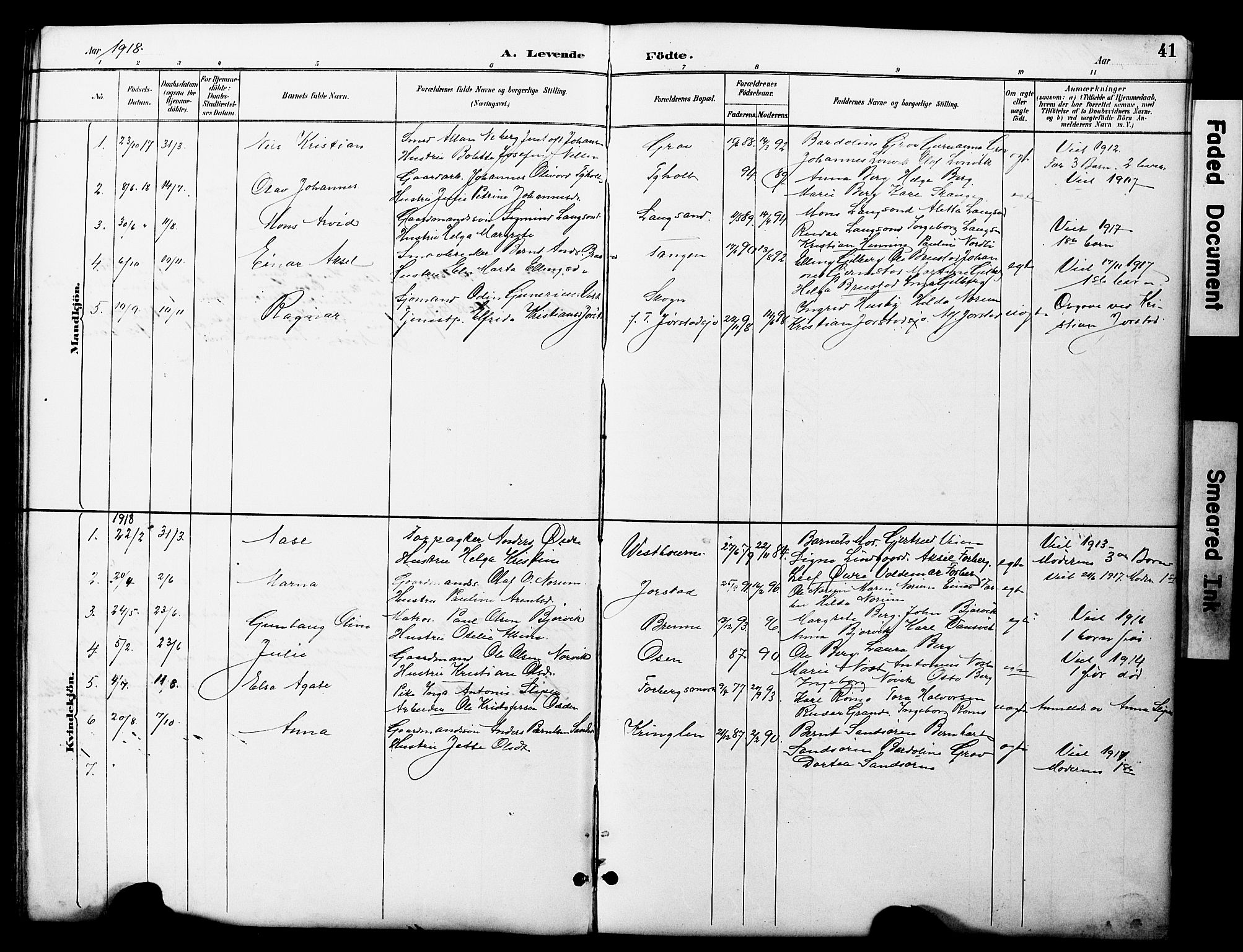 Ministerialprotokoller, klokkerbøker og fødselsregistre - Nord-Trøndelag, SAT/A-1458/722/L0226: Parish register (copy) no. 722C02, 1889-1927, p. 41