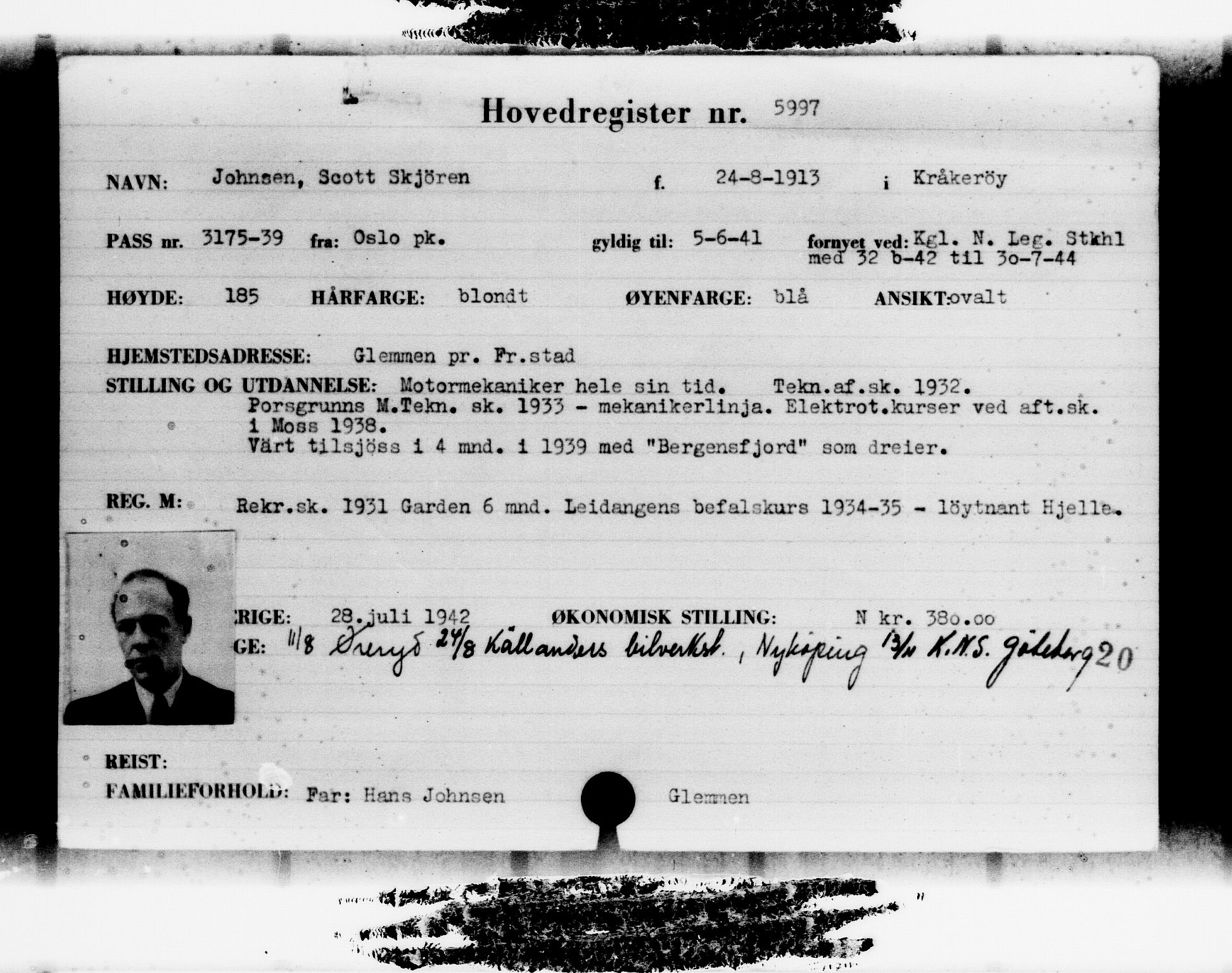 Utenriksstasjonene, Legasjonen i Stockholm, Flyktningkontoret, AV/RA-S-6753/V/Va/L0004: Kjesäterkartoteket, flyktninger med registreringsnr. 3496-6610, 1940-1945, p. 2922