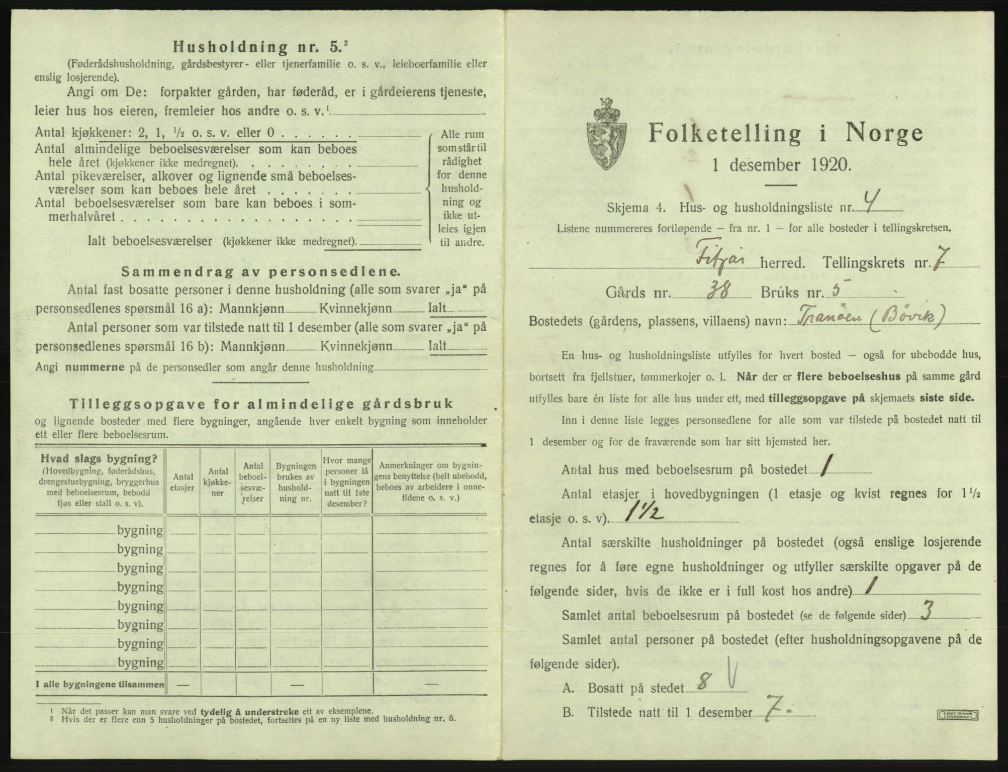 SAB, 1920 census for Fitjar, 1920, p. 418