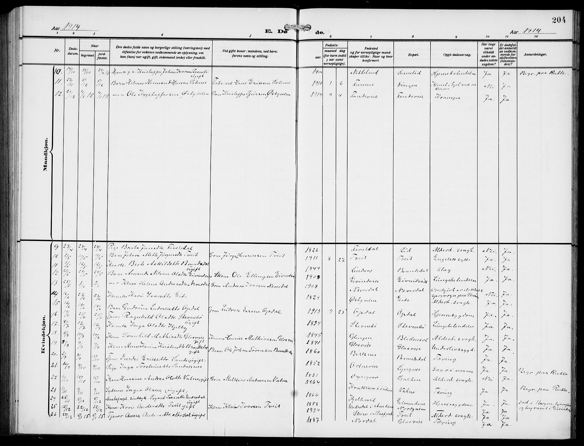 Gulen sokneprestembete, AV/SAB-A-80201/H/Hab/Habb/L0004: Parish register (copy) no. B 4, 1908-1936, p. 204