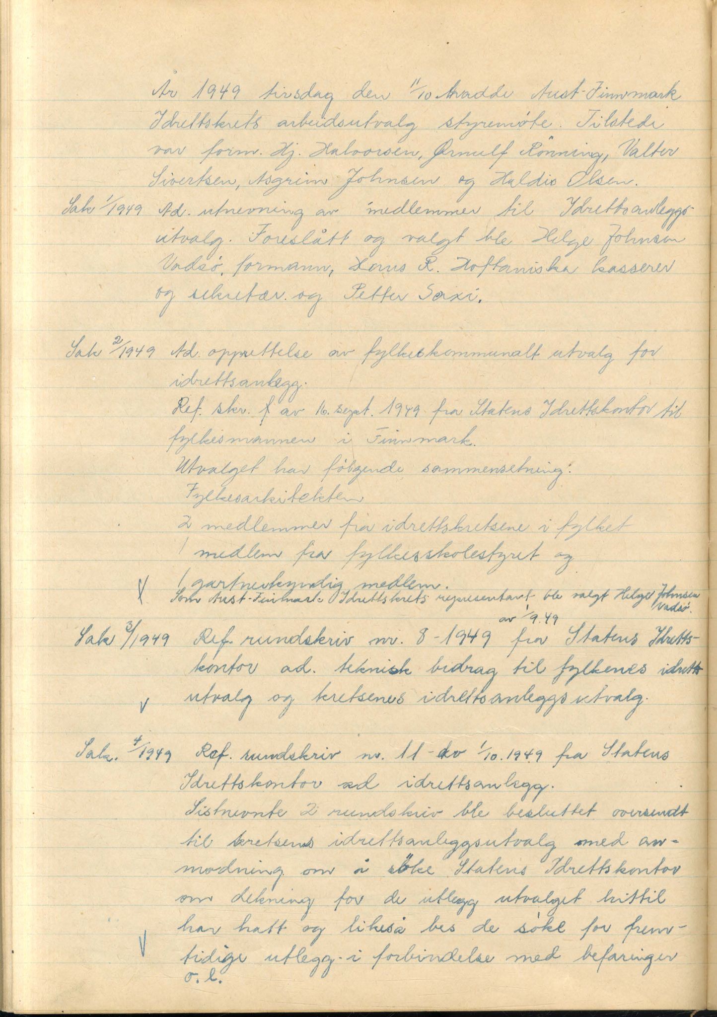 Aust-Finnmark Idrettskrets , FMFB/A-1041/A/L0001: Møteprotokoll for interimstyre, 1945-1951, p. 123