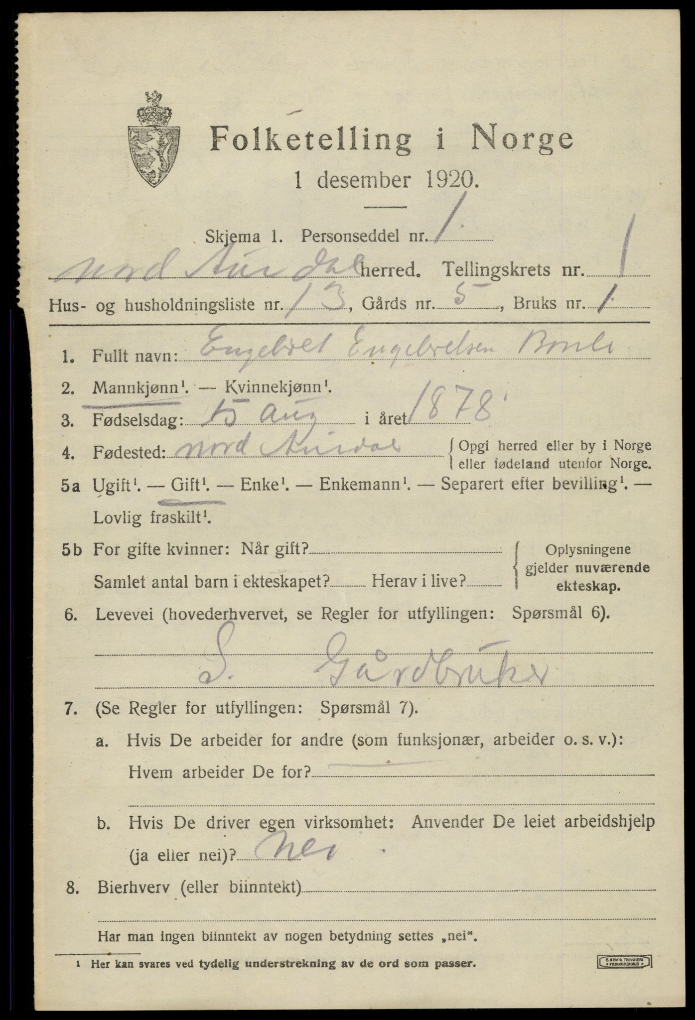 SAH, 1920 census for Nord-Aurdal, 1920, p. 2034