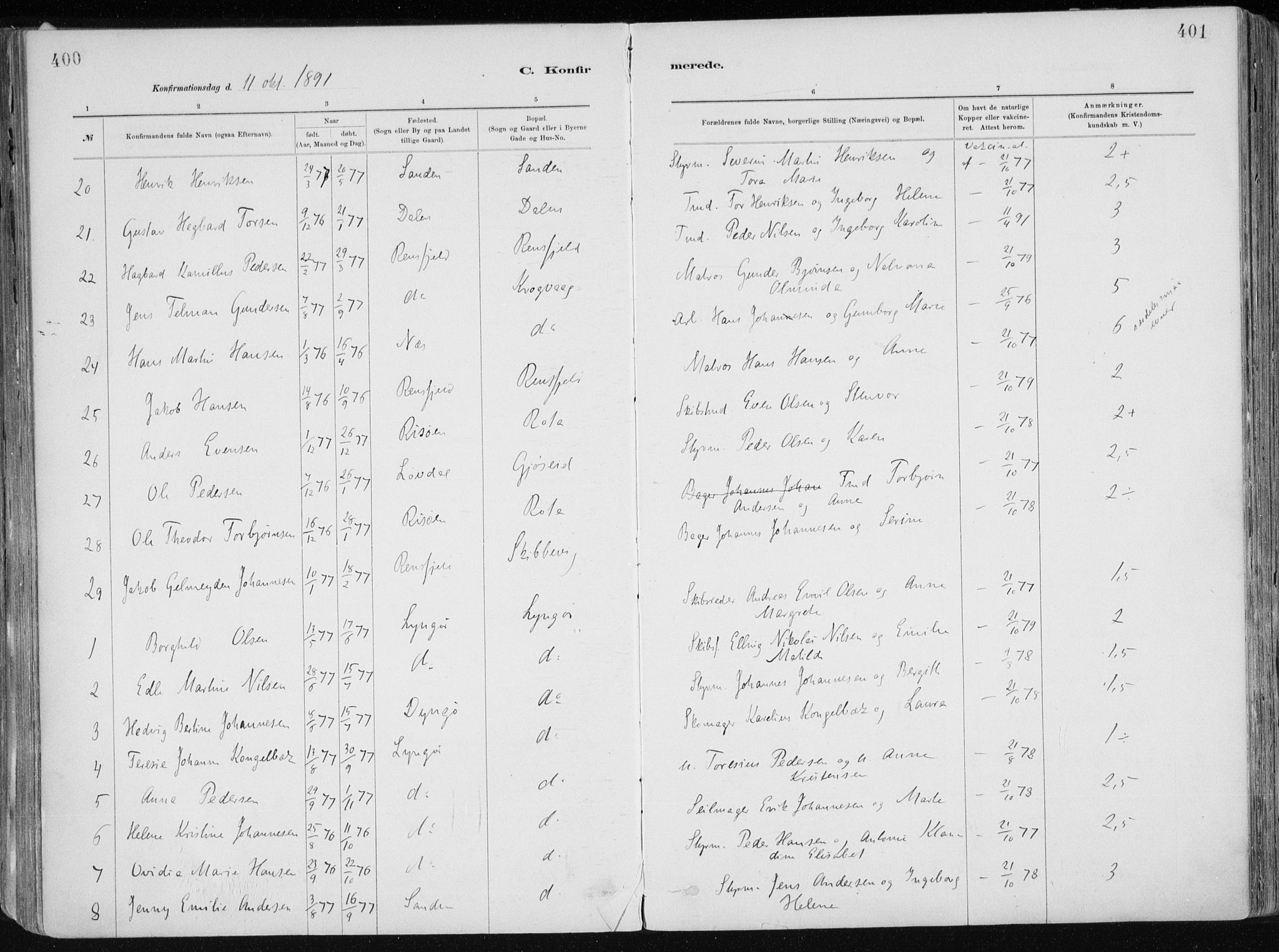 Dypvåg sokneprestkontor, AV/SAK-1111-0007/F/Fa/Faa/L0008: Parish register (official) no. A 8, 1885-1906, p. 400-401