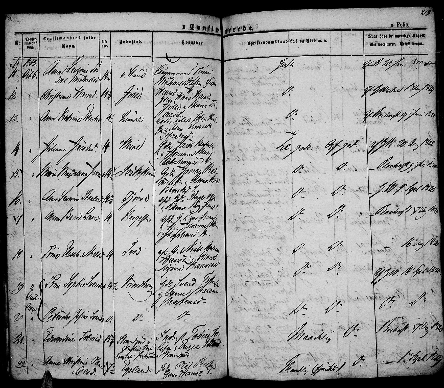 Lista sokneprestkontor, AV/SAK-1111-0027/F/Fa/L0008: Parish register (official) no. A 8, 1823-1835, p. 219