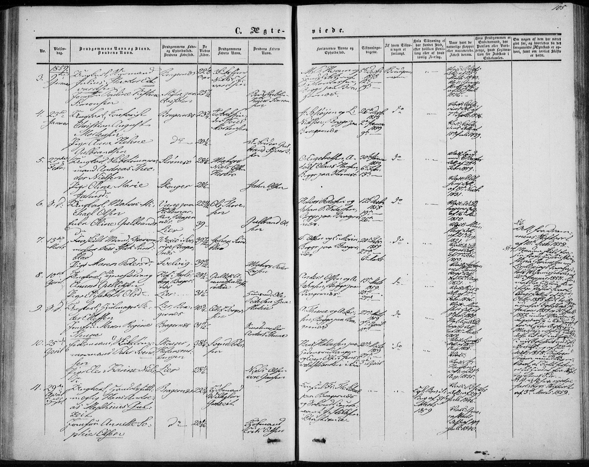 Bragernes kirkebøker, SAKO/A-6/F/Fc/L0002: Parish register (official) no. III 2, 1854-1865, p. 105