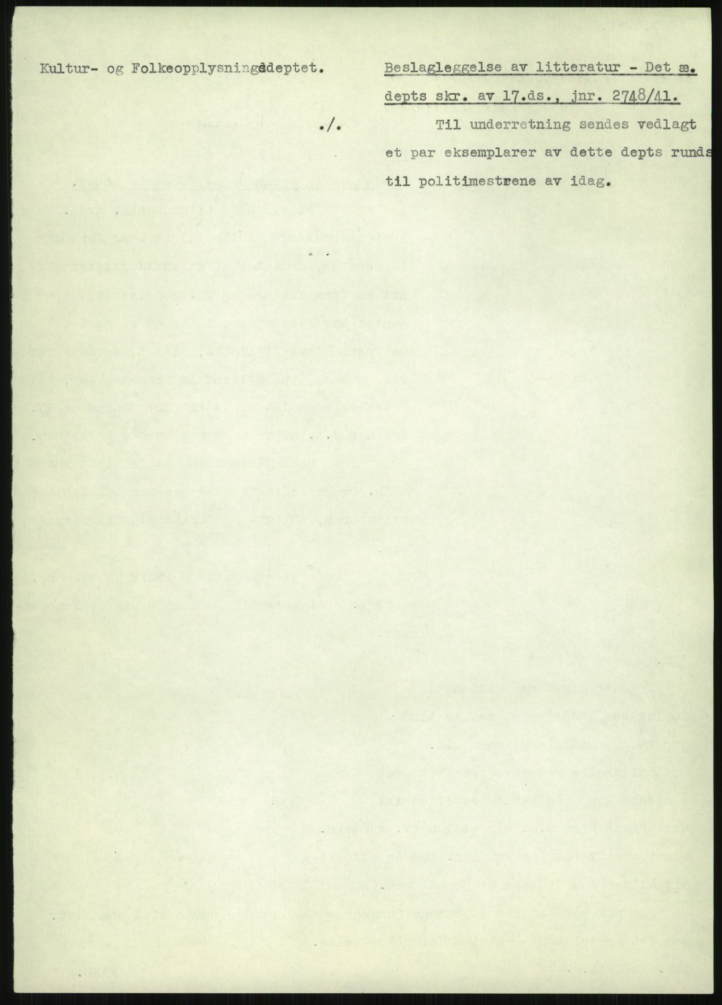 Statspolitiet - Hovedkontoret / Osloavdelingen, AV/RA-S-1329/F/L0091: Beslaglagt litteratur, 1941-1943, p. 1032