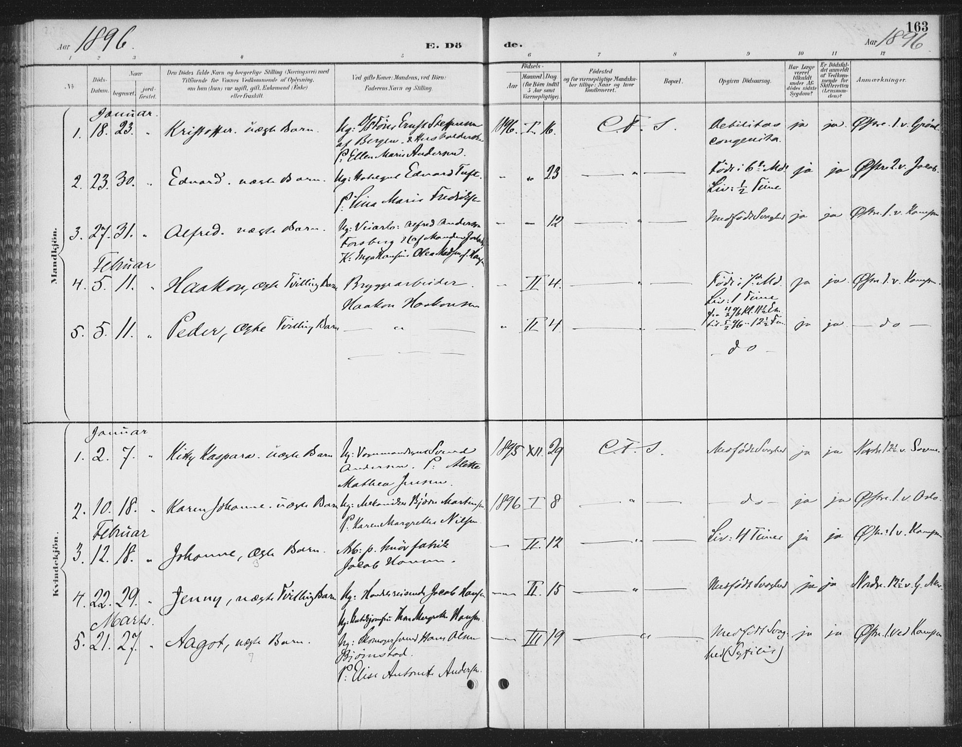 Rikshospitalet prestekontor Kirkebøker, SAO/A-10309b/F/L0010: Parish register (official) no. 10, 1888-1912, p. 163