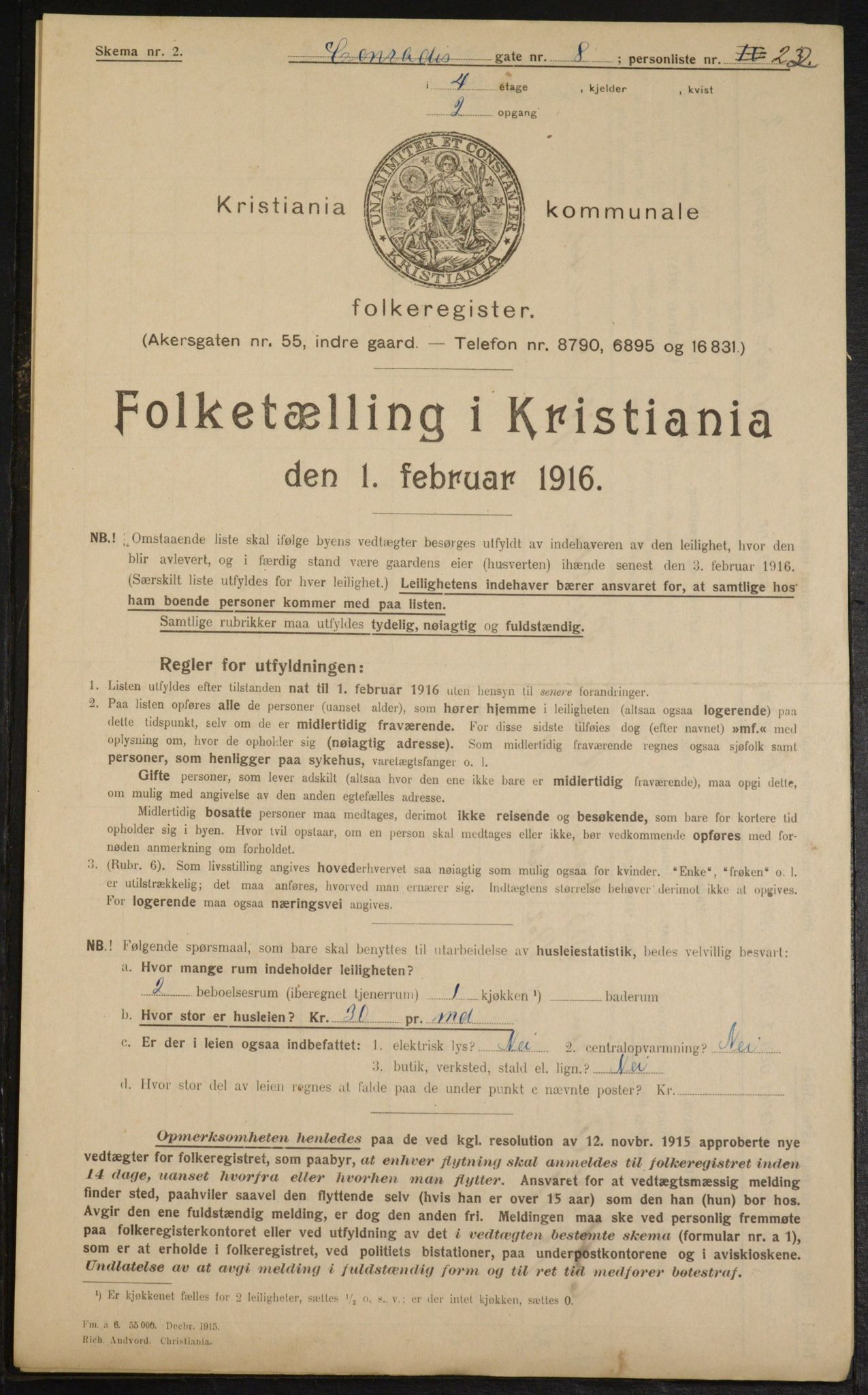 OBA, Municipal Census 1916 for Kristiania, 1916, p. 13654