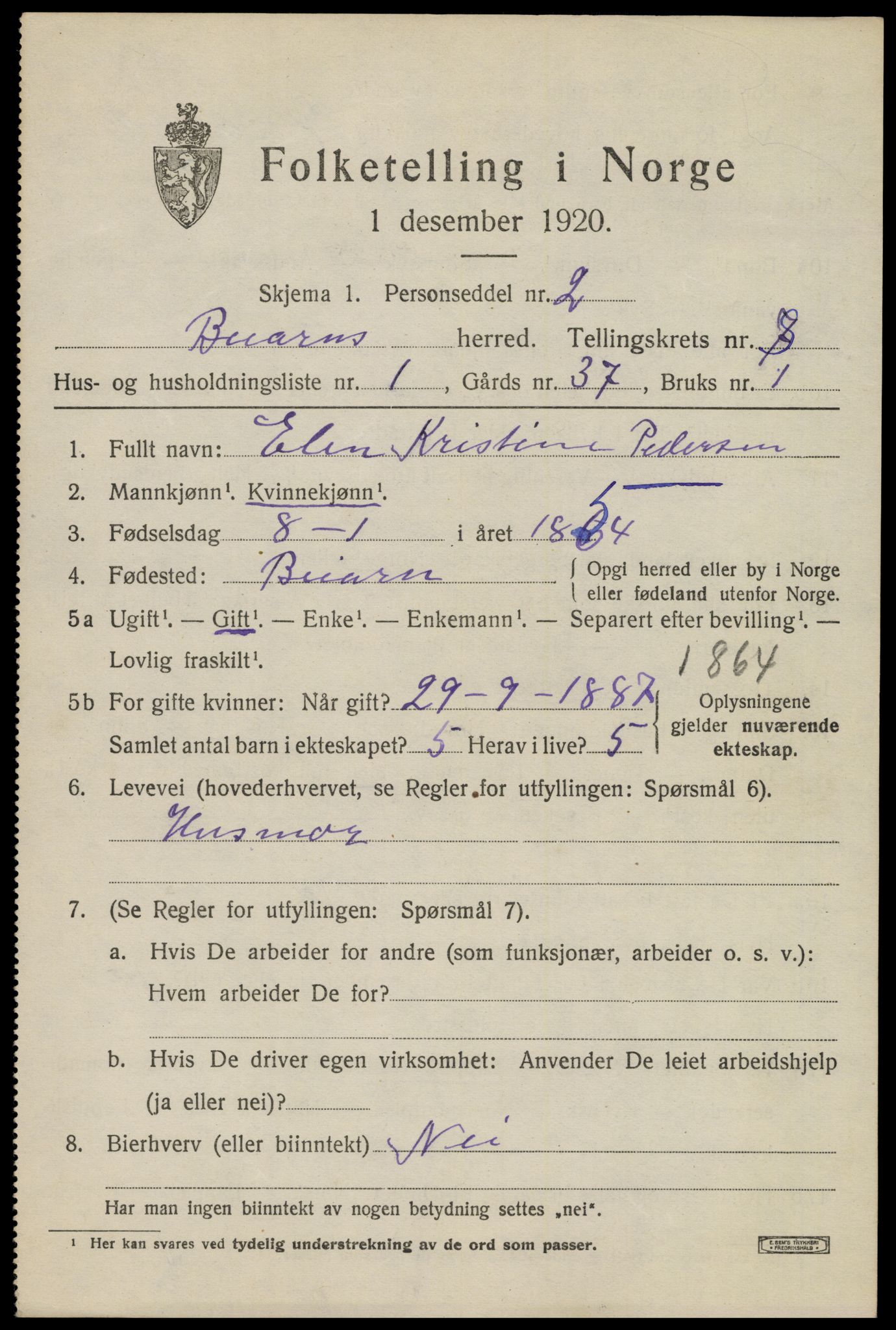 SAT, 1920 census for Beiarn, 1920, p. 4158