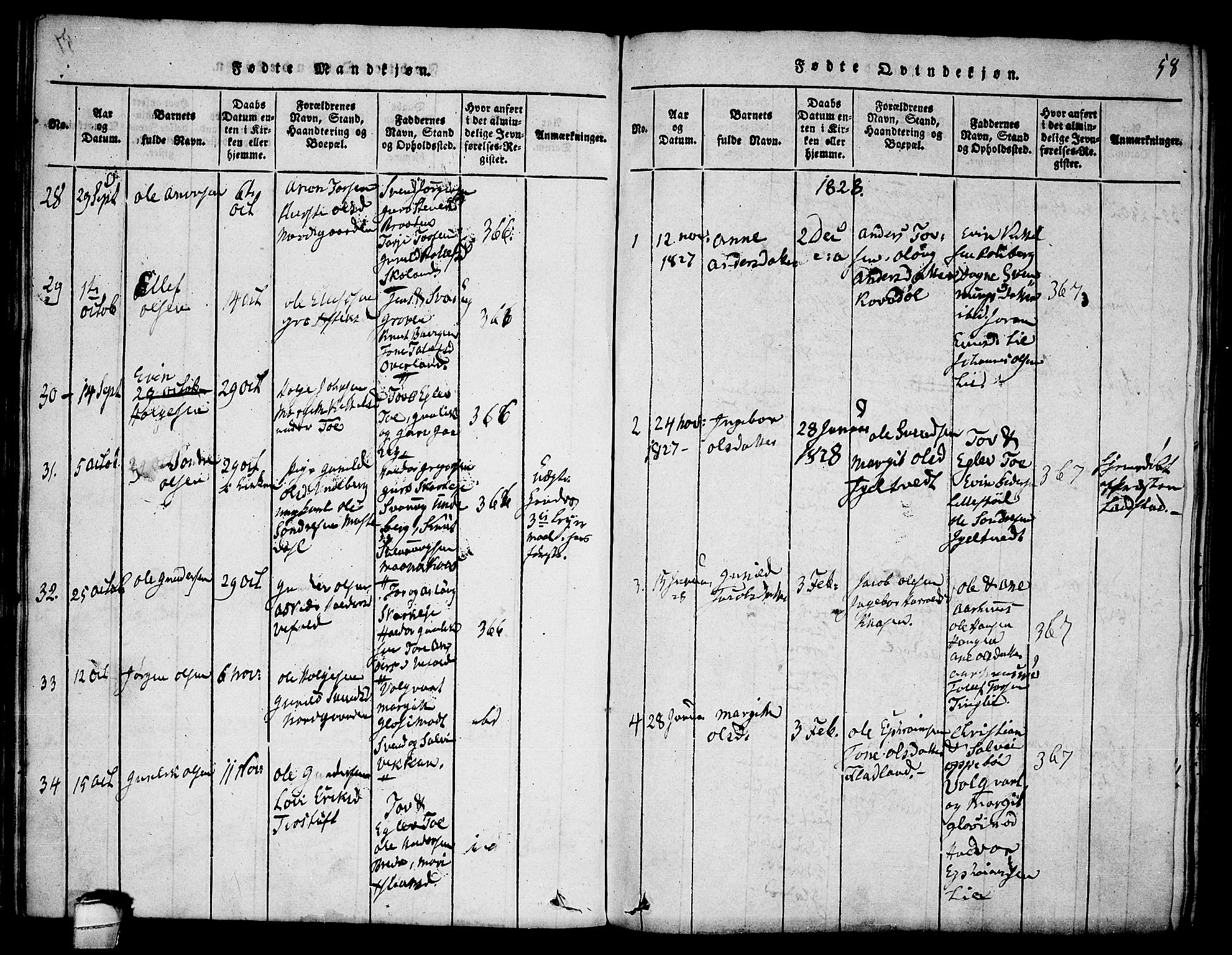 Seljord kirkebøker, AV/SAKO-A-20/F/Fa/L0010: Parish register (official) no. I 10, 1815-1831, p. 58