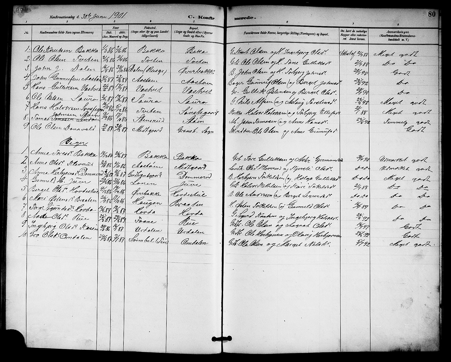 Gransherad kirkebøker, SAKO/A-267/G/Gb/L0003: Parish register (copy) no. II 3, 1887-1921, p. 80