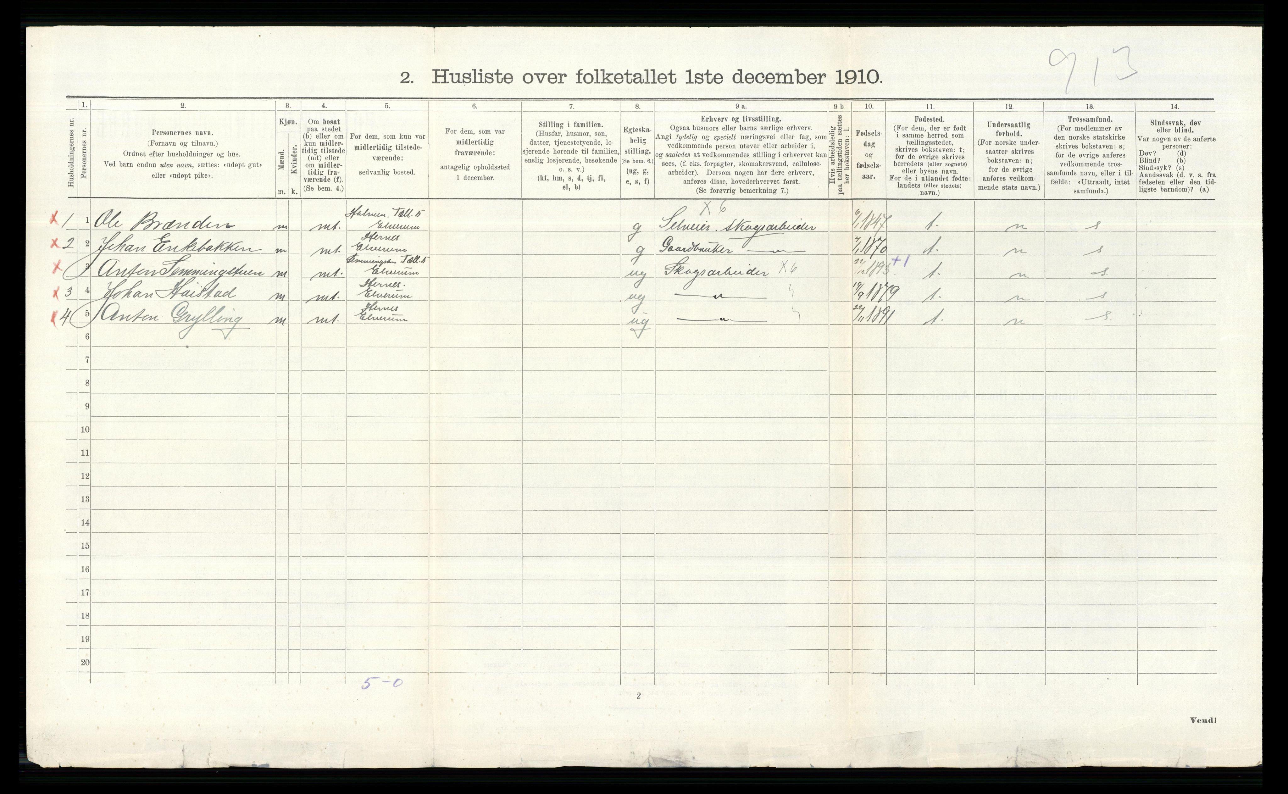 RA, 1910 census for Elverum, 1910, p. 518