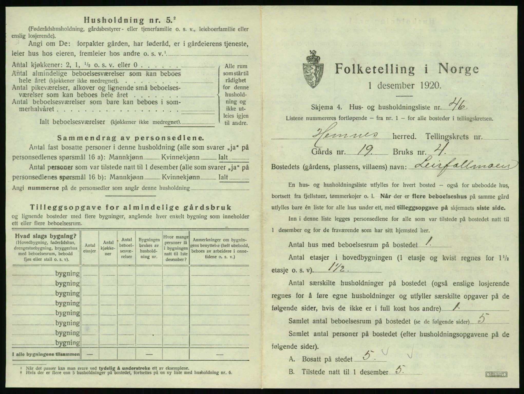 SAT, 1920 census for Hemnes, 1920, p. 1048