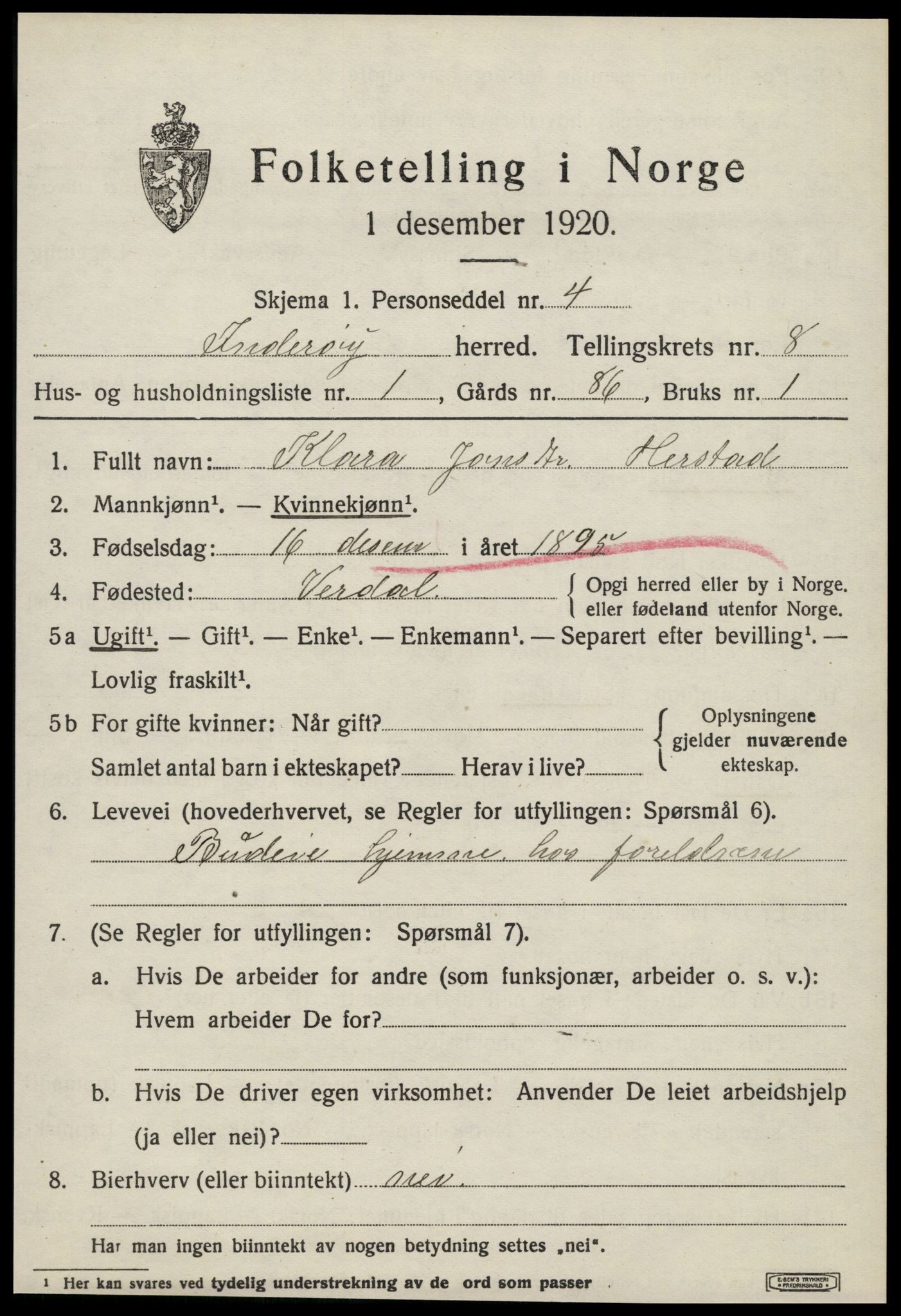 SAT, 1920 census for Inderøy, 1920, p. 5609