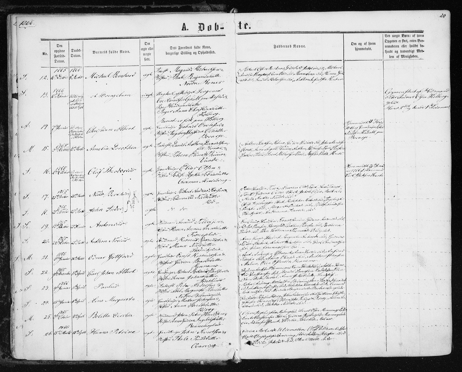 Ministerialprotokoller, klokkerbøker og fødselsregistre - Nord-Trøndelag, SAT/A-1458/741/L0394: Parish register (official) no. 741A08, 1864-1877, p. 20