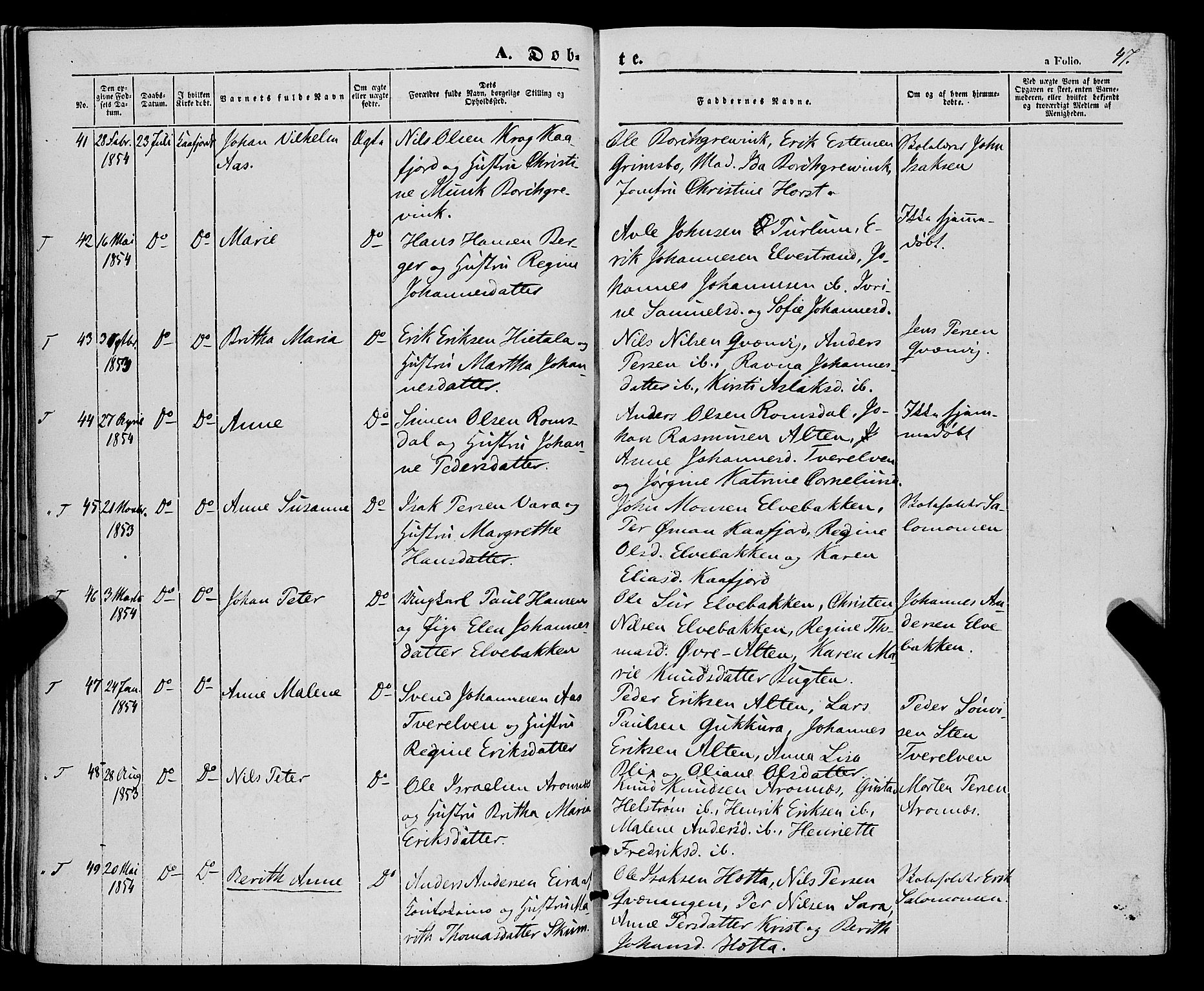 Talvik sokneprestkontor, SATØ/S-1337/H/Ha/L0016kirke: Parish register (official) no. 16, 1847-1857, p. 47