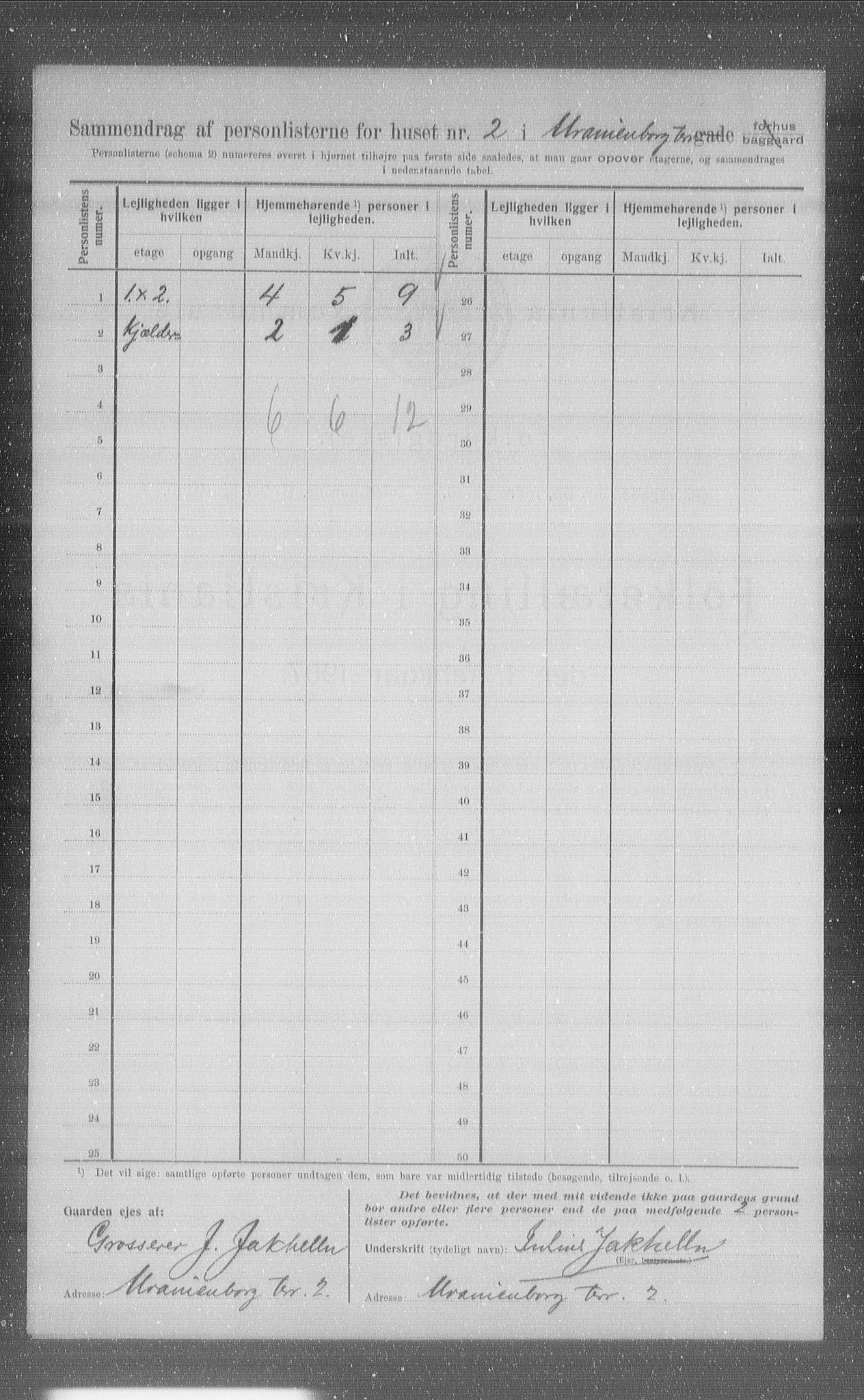 OBA, Municipal Census 1907 for Kristiania, 1907, p. 61154