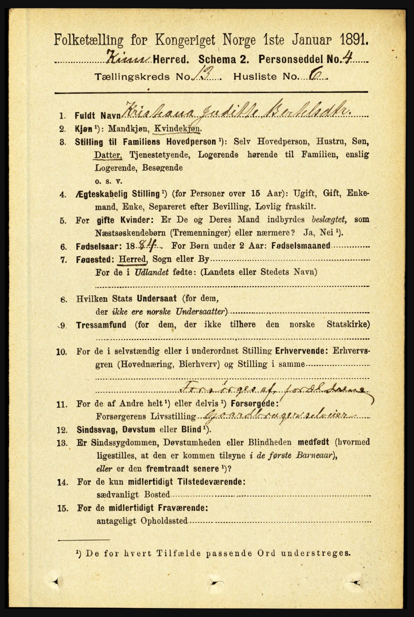 RA, 1891 census for 1437 Kinn, 1891, p. 5090
