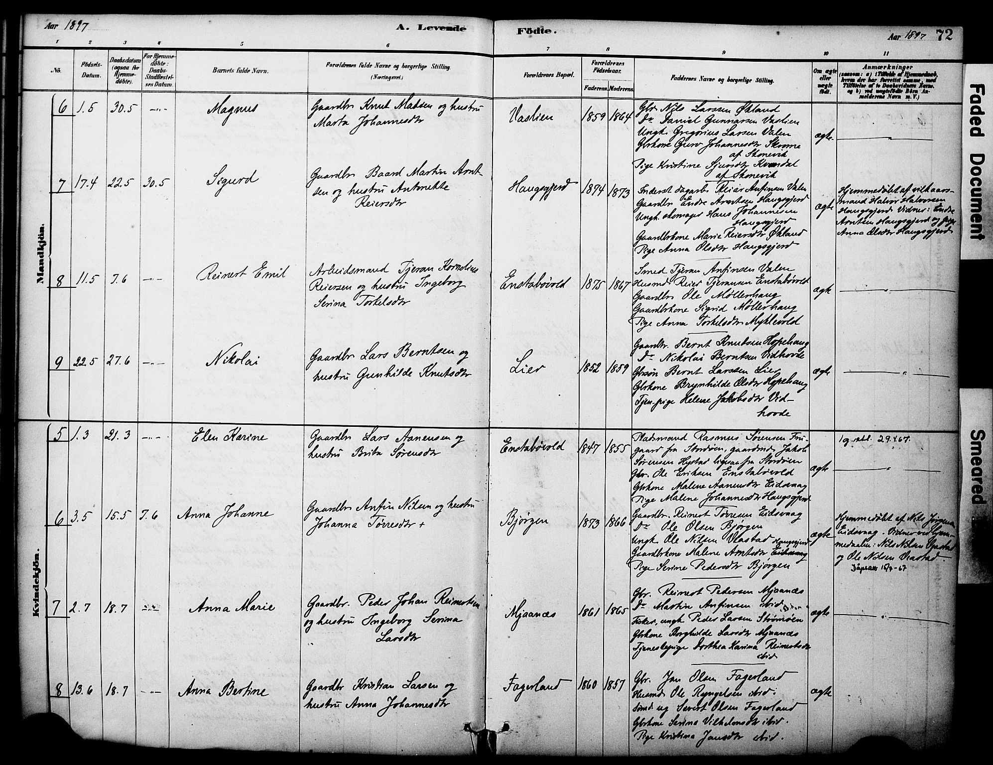 Sveio Sokneprestembete, SAB/A-78501/H/Haa: Parish register (official) no. C 2, 1881-1899, p. 72