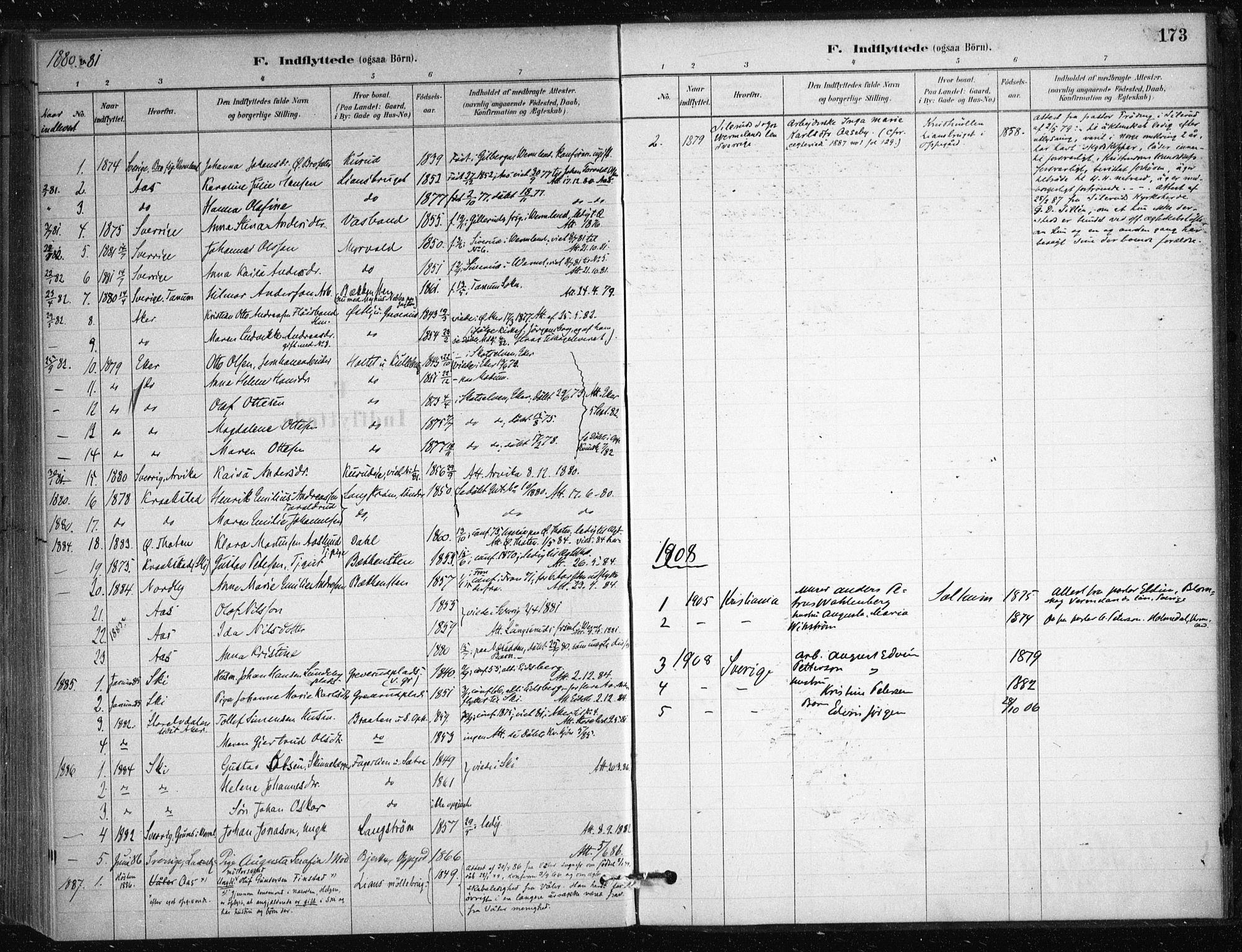 Nesodden prestekontor Kirkebøker, AV/SAO-A-10013/F/Fb/L0001: Parish register (official) no. II 1, 1880-1915, p. 173