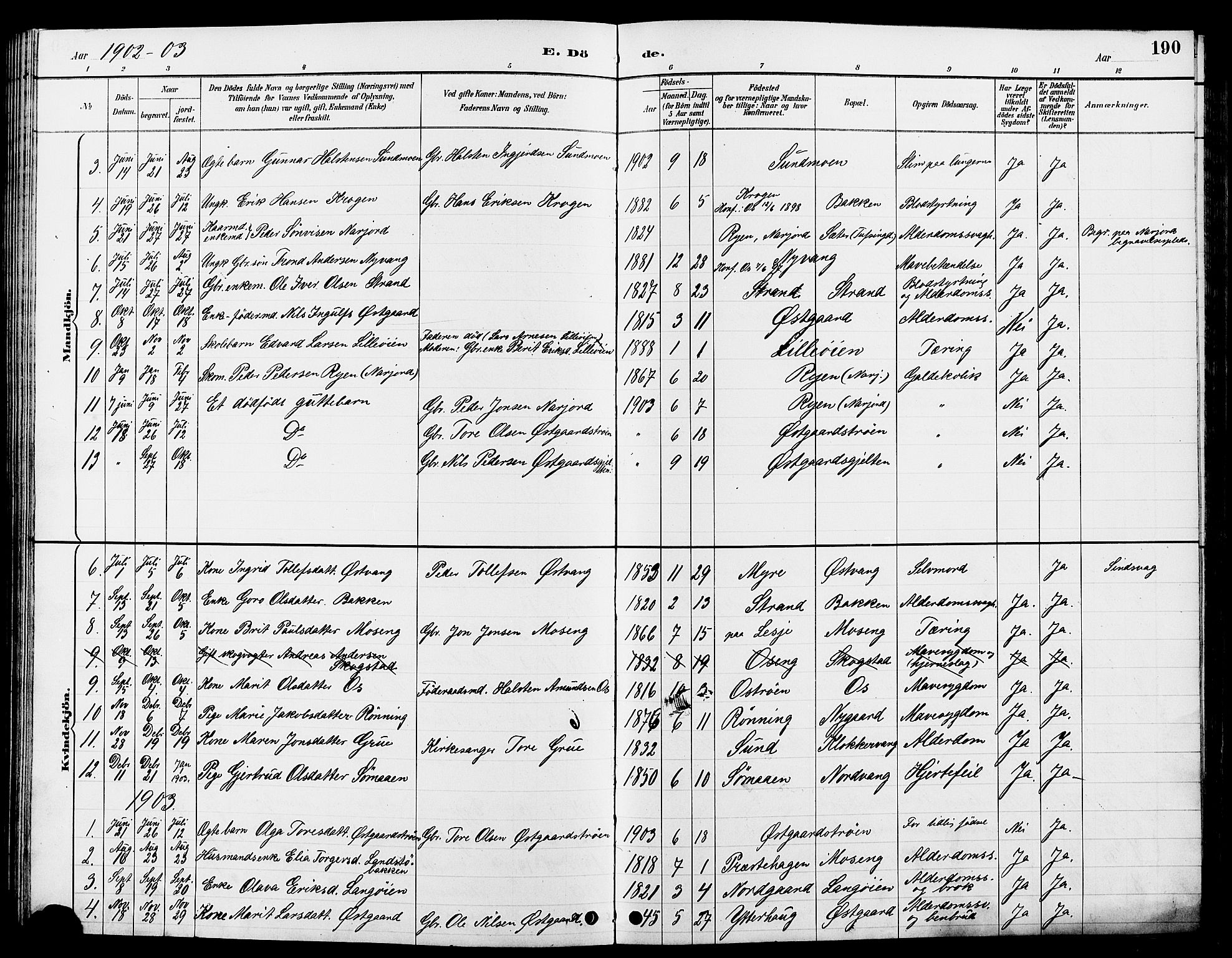 Tolga prestekontor, AV/SAH-PREST-062/L/L0008: Parish register (copy) no. 8, 1887-1912, p. 190