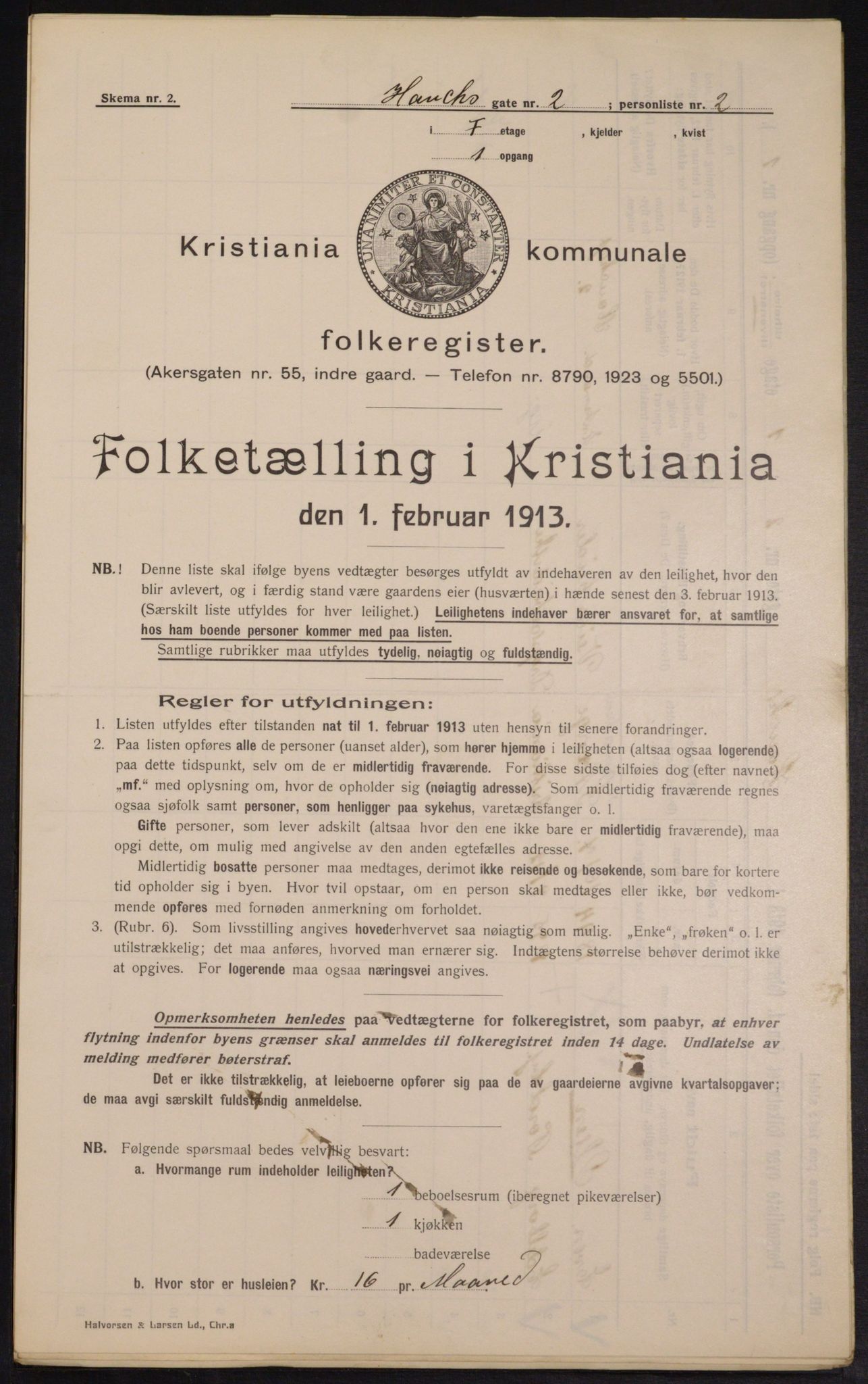 OBA, Municipal Census 1913 for Kristiania, 1913, p. 35116