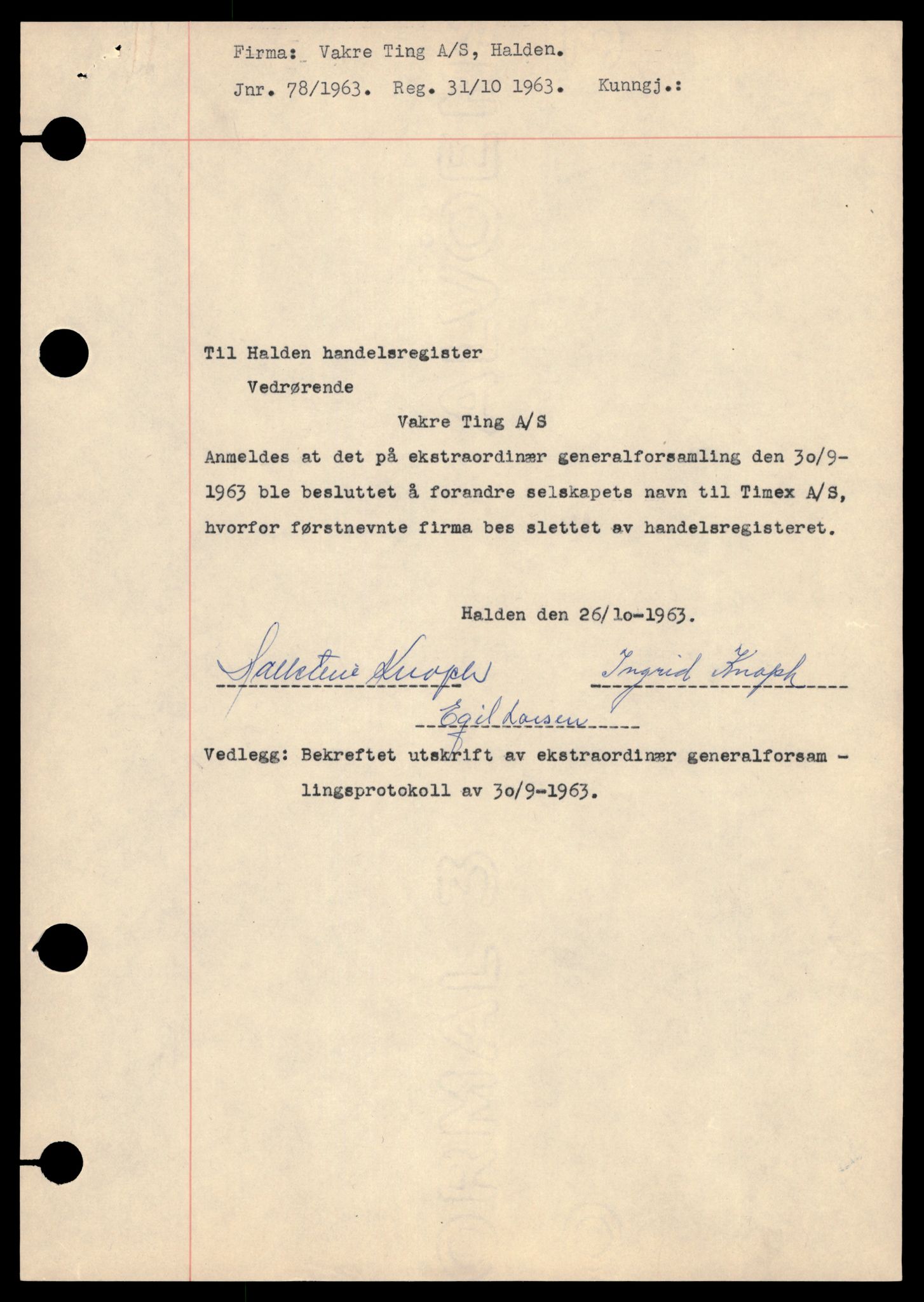 Halden tingrett, AV/SAT-A-10067/K/Kb/Kba/L0022: Aksjeselskap, V-Z, 1944-1990