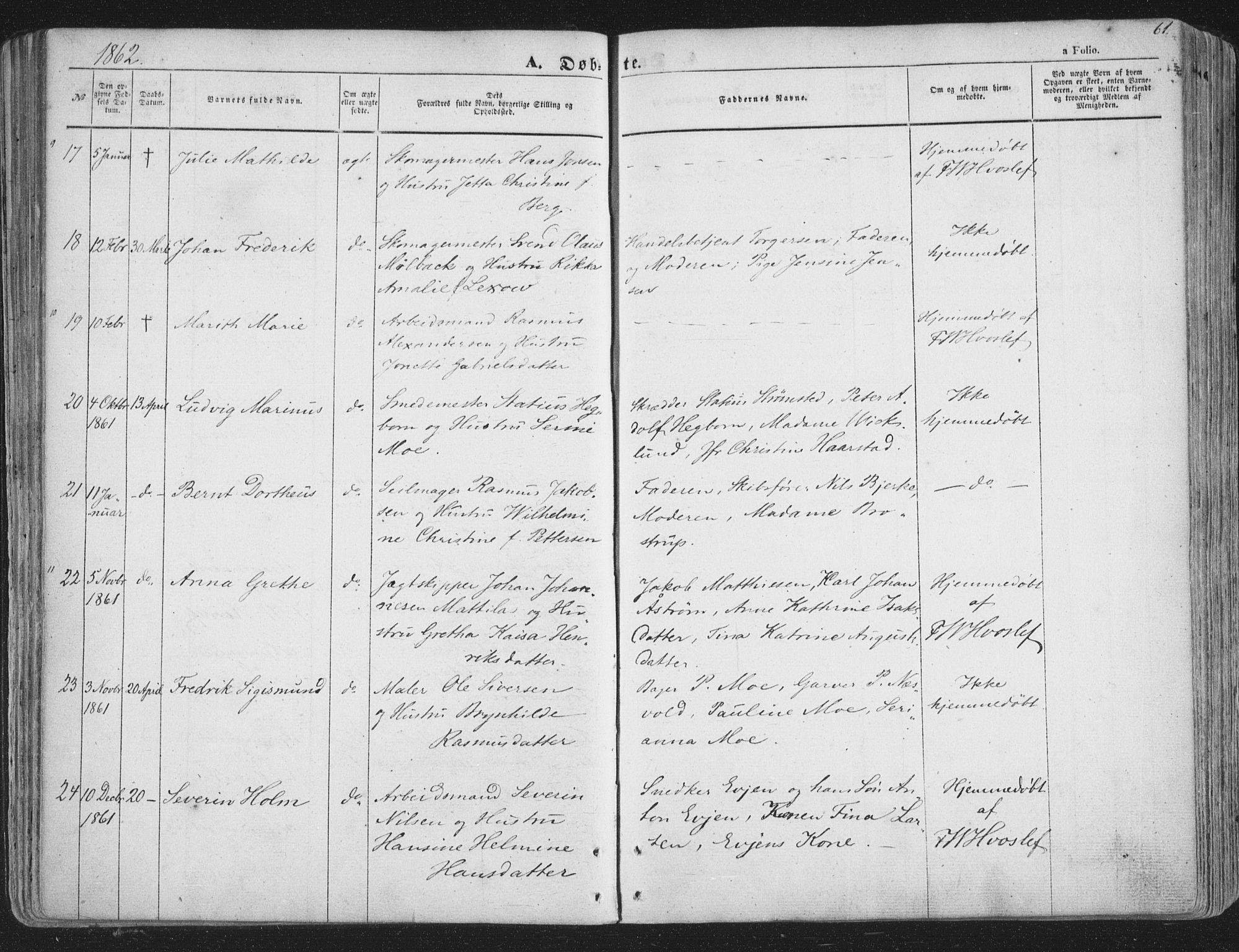 Tromsø sokneprestkontor/stiftsprosti/domprosti, SATØ/S-1343/G/Ga/L0011kirke: Parish register (official) no. 11, 1856-1865, p. 61