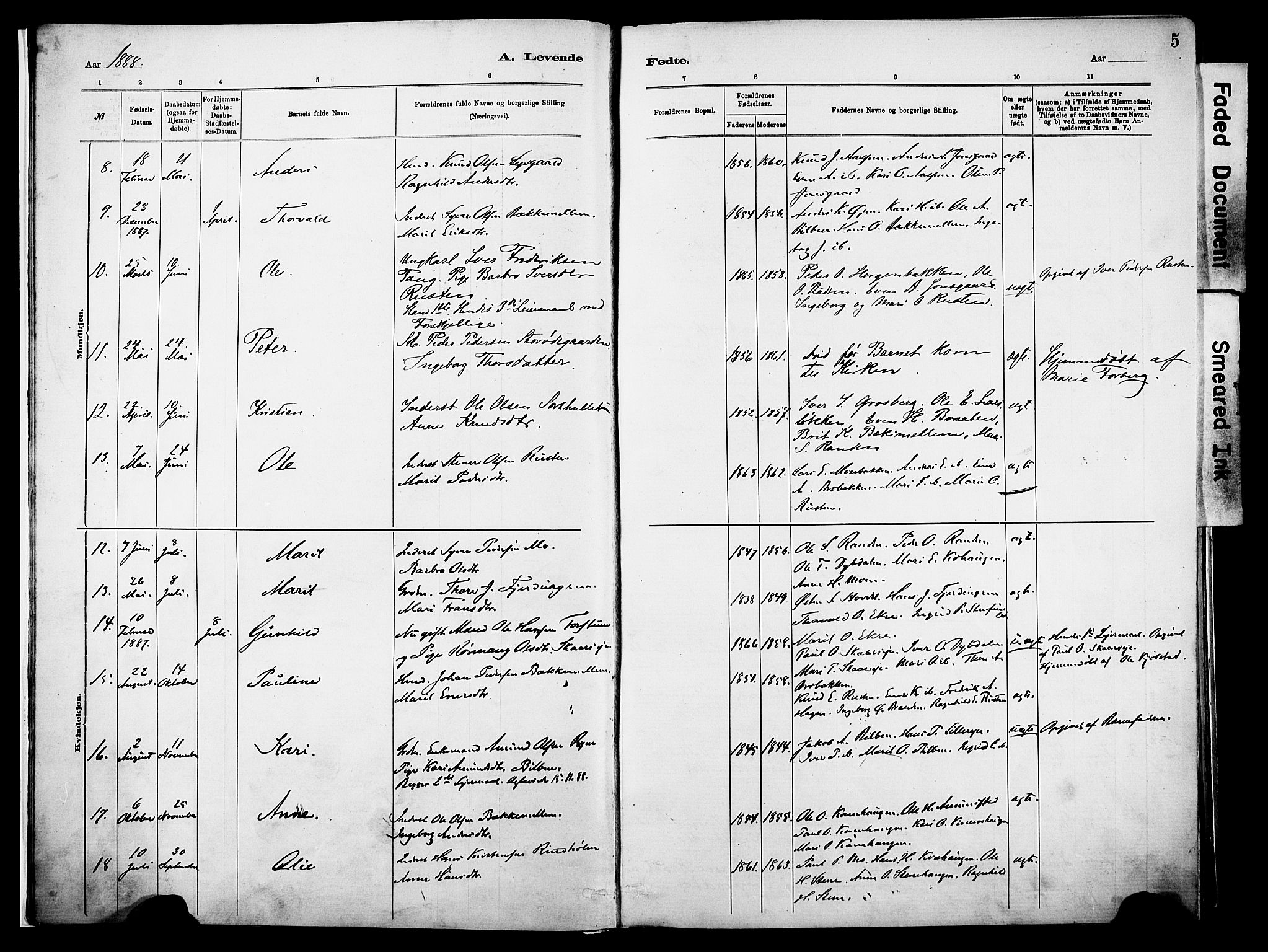 Vågå prestekontor, SAH/PREST-076/H/Ha/Haa/L0010: Parish register (official) no. 10, 1887-1904, p. 5