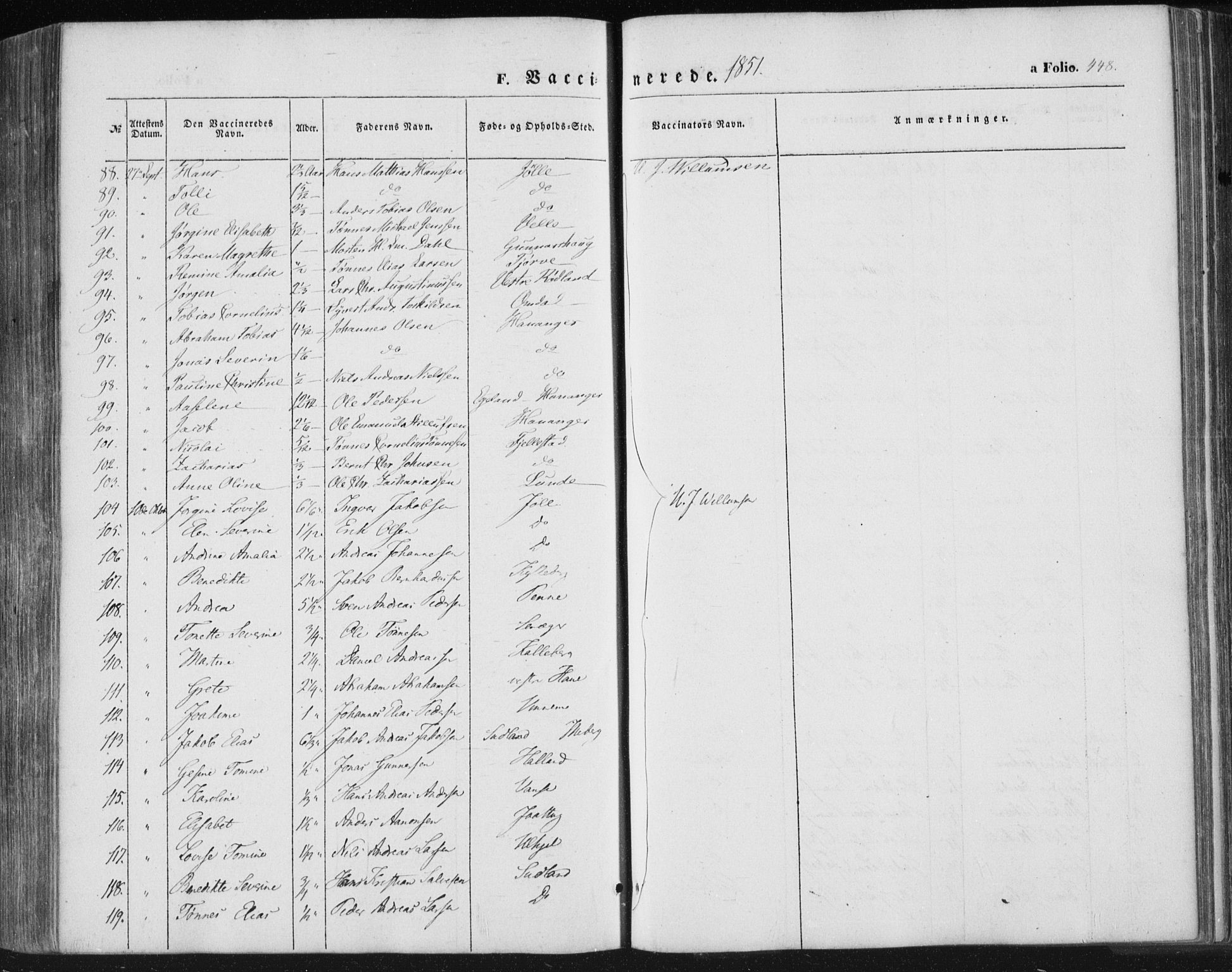 Lista sokneprestkontor, AV/SAK-1111-0027/F/Fa/L0010: Parish register (official) no. A 10, 1846-1861, p. 448