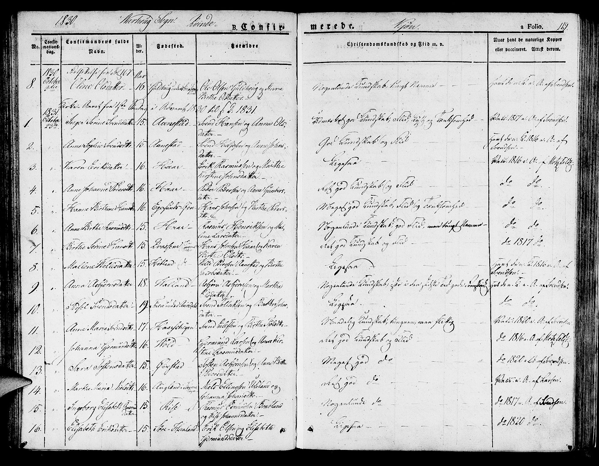 Hå sokneprestkontor, AV/SAST-A-101801/001/30BA/L0004: Parish register (official) no. A 4.1 /2, 1826-1841, p. 169