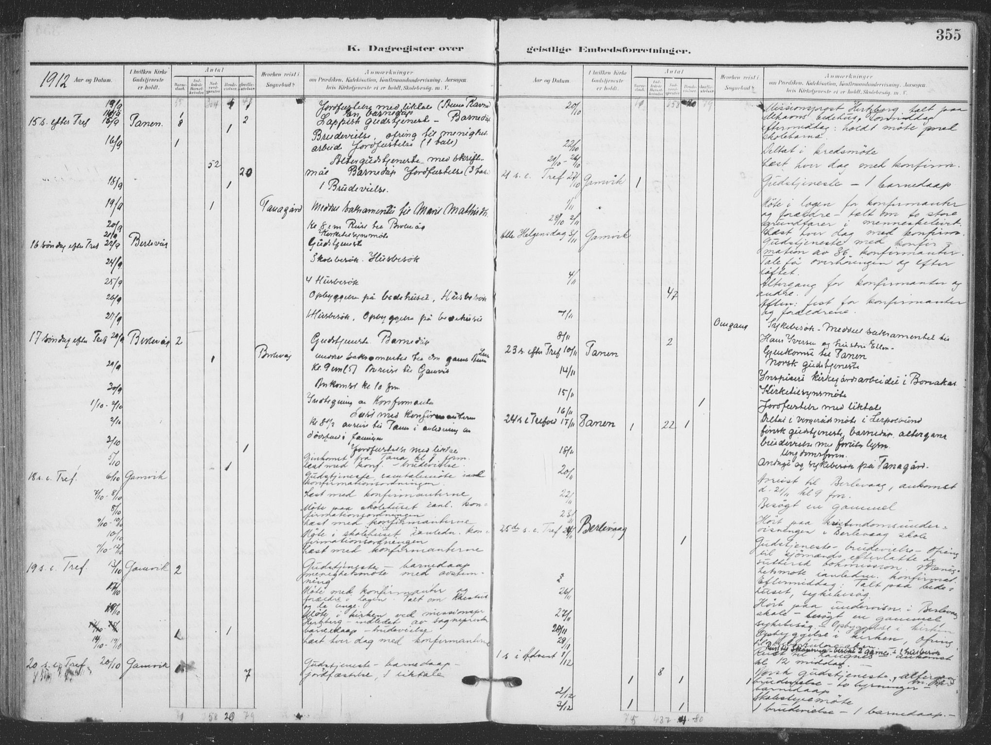 Tana sokneprestkontor, AV/SATØ-S-1334/H/Ha/L0007kirke: Parish register (official) no. 7, 1904-1918, p. 355