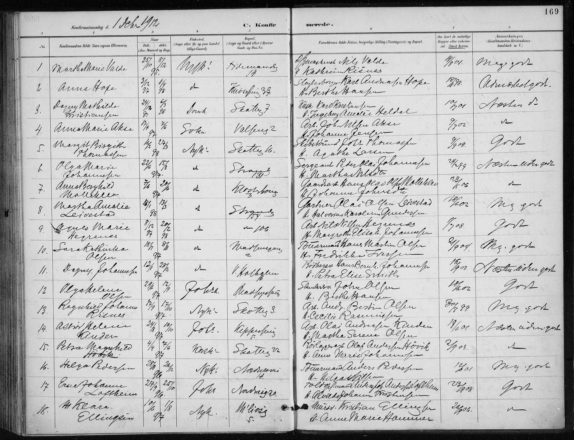 Nykirken Sokneprestembete, AV/SAB-A-77101/H/Haa/L0028: Parish register (official) no. C 7, 1887-1913, p. 169