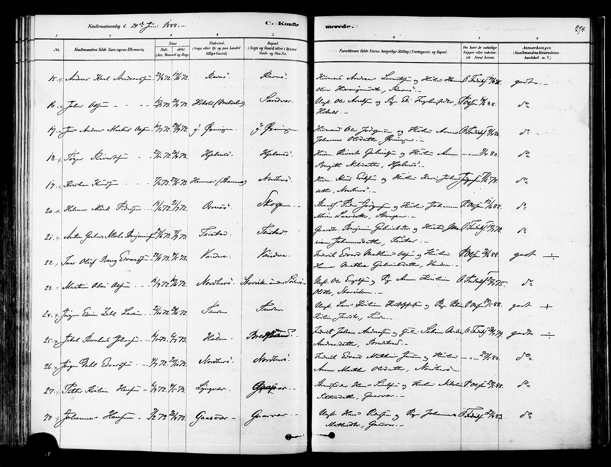 Ministerialprotokoller, klokkerbøker og fødselsregistre - Nordland, AV/SAT-A-1459/834/L0507: Parish register (official) no. 834A05, 1878-1892, p. 274