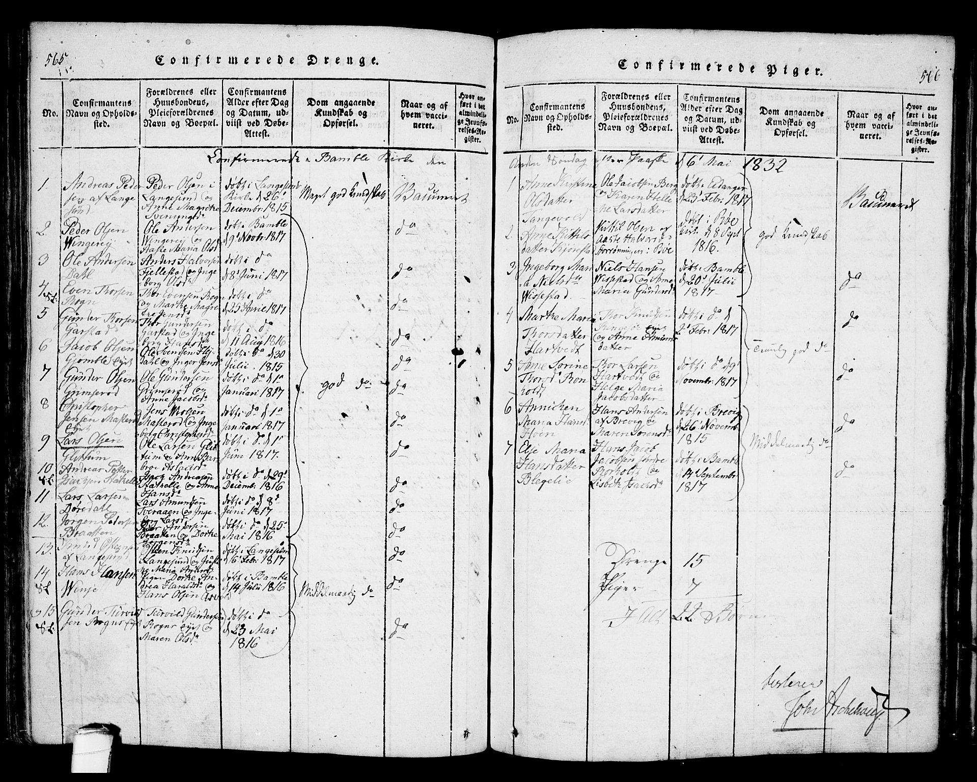 Bamble kirkebøker, SAKO/A-253/F/Fa/L0003: Parish register (official) no. I 3 /1, 1814-1834, p. 565-566
