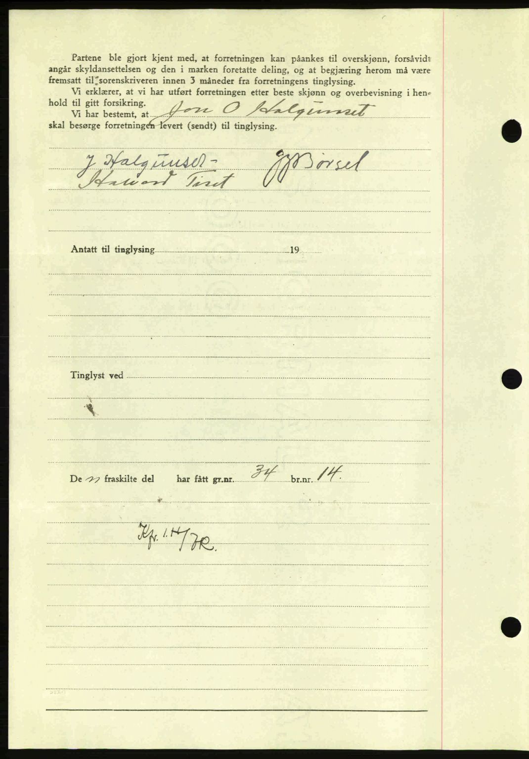 Nordmøre sorenskriveri, AV/SAT-A-4132/1/2/2Ca: Mortgage book no. A95, 1943-1943, Diary no: : 1804/1943