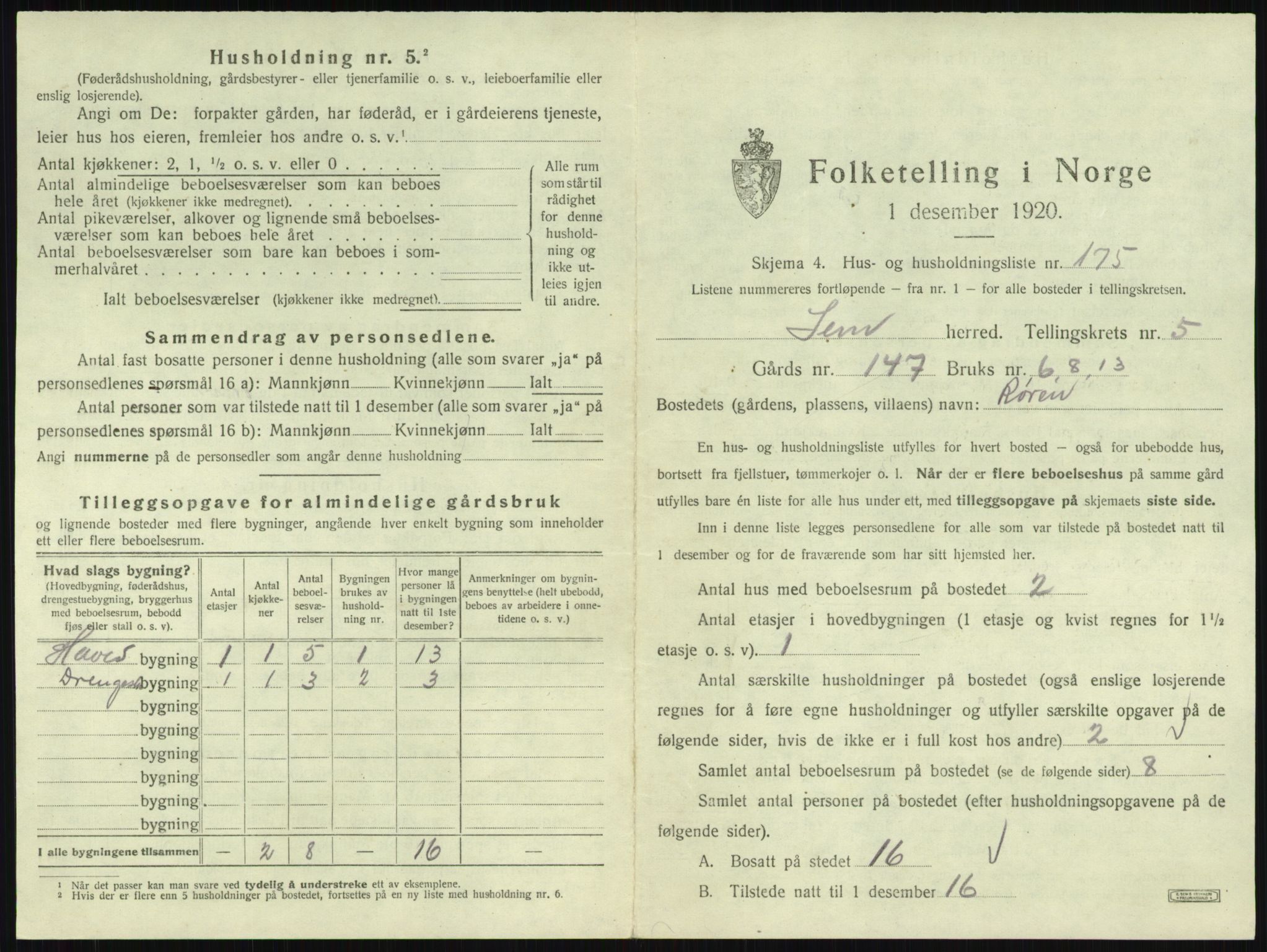 SAKO, 1920 census for Sem, 1920, p. 1242