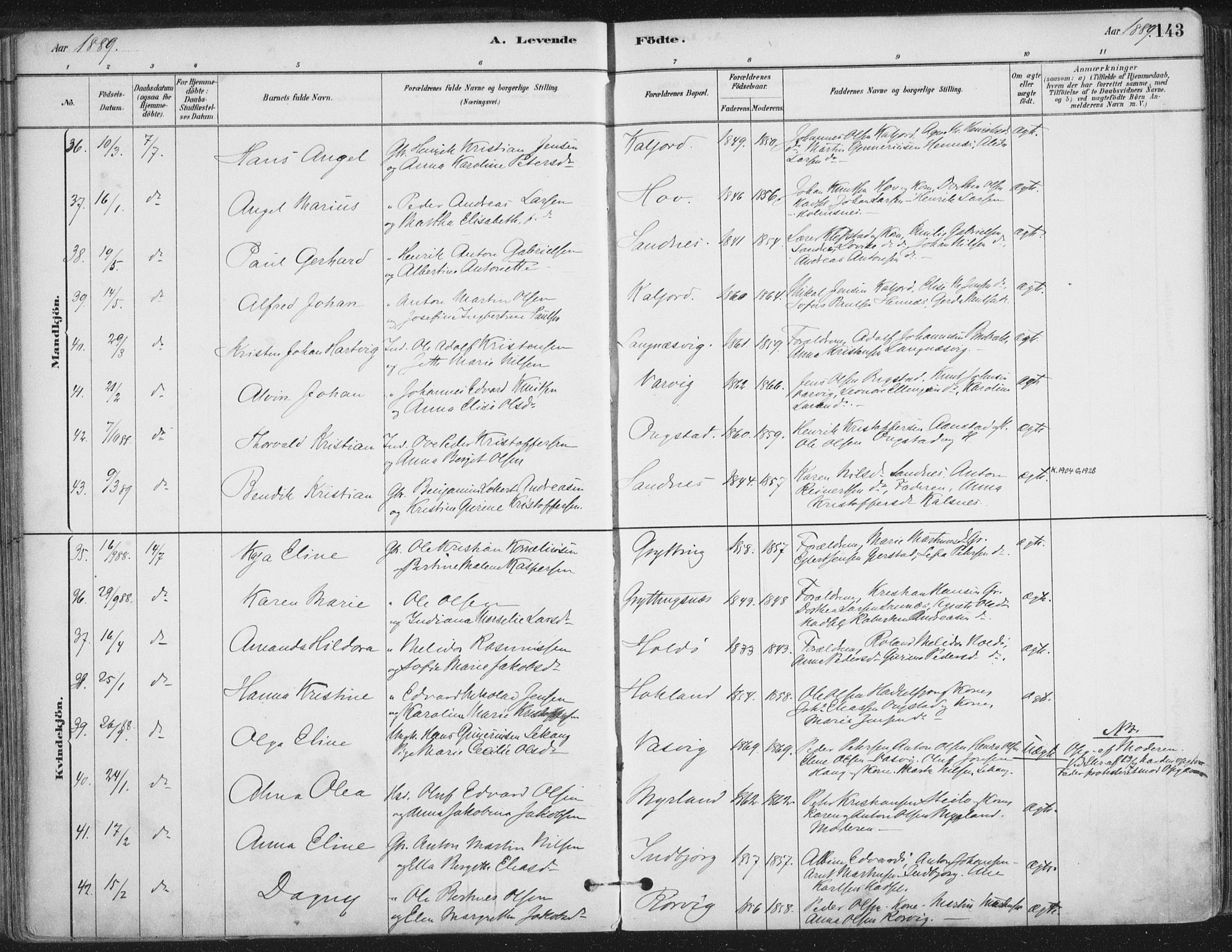 Ministerialprotokoller, klokkerbøker og fødselsregistre - Nordland, SAT/A-1459/888/L1244: Parish register (official) no. 888A10, 1880-1890, p. 143