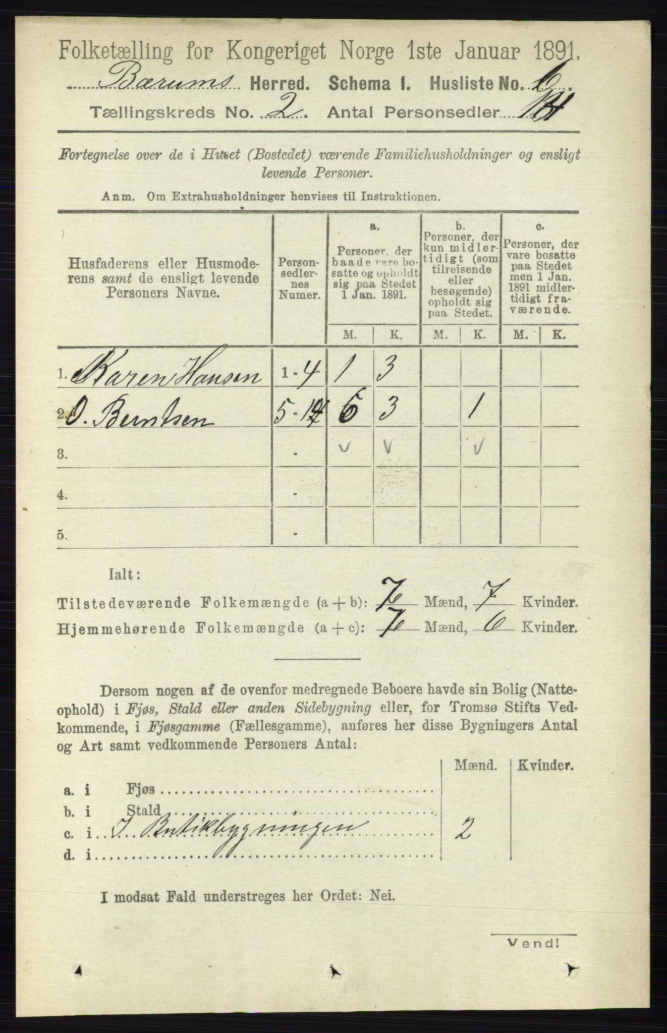 RA, 1891 census for 0219 Bærum, 1891, p. 956