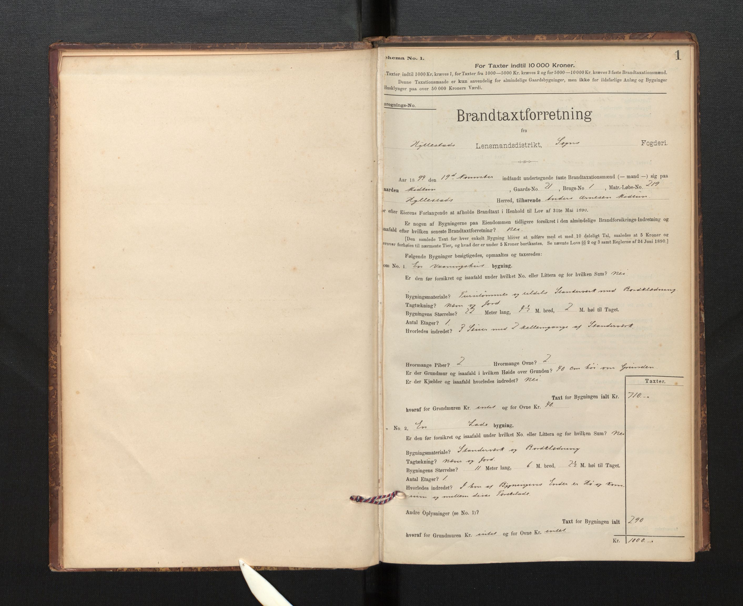 Lensmannen i Hyllestad, AV/SAB-A-28301/0012/L0004: Branntakstprotokoll, skjematakst, 1894-1950, p. 1