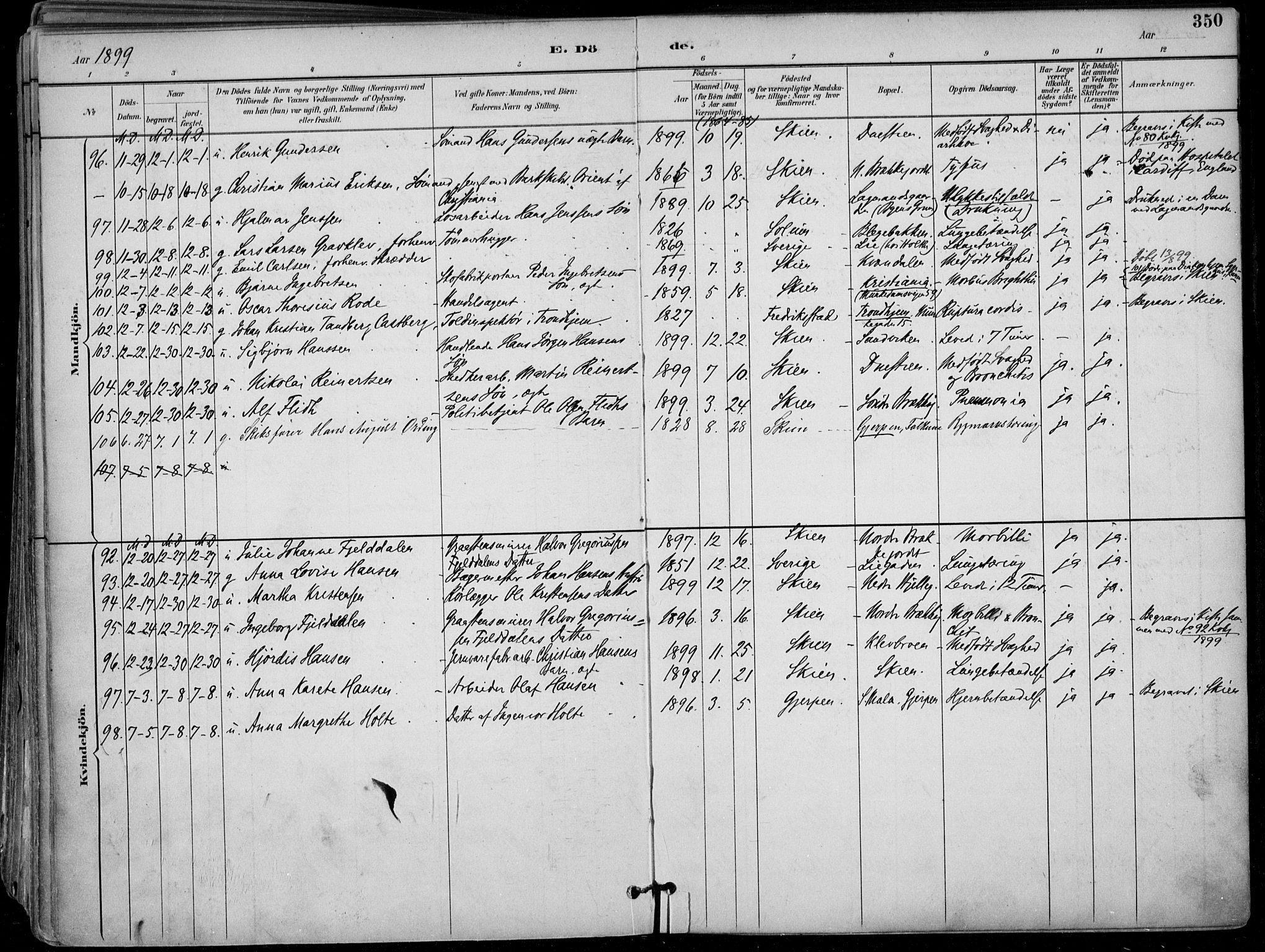 Skien kirkebøker, SAKO/A-302/F/Fa/L0010: Parish register (official) no. 10, 1891-1899, p. 350