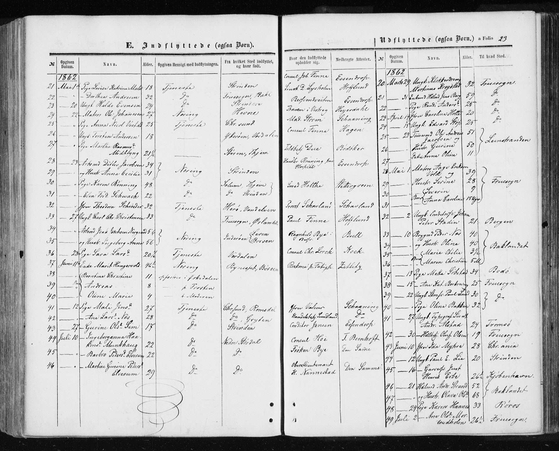 Ministerialprotokoller, klokkerbøker og fødselsregistre - Sør-Trøndelag, SAT/A-1456/601/L0053: Parish register (official) no. 601A21, 1857-1865, p. 23