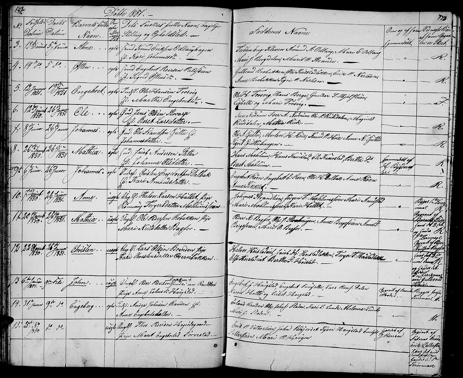 Ringebu prestekontor, SAH/PREST-082/H/Ha/Hab/L0002: Parish register (copy) no. 2, 1839-1853, p. 172-173