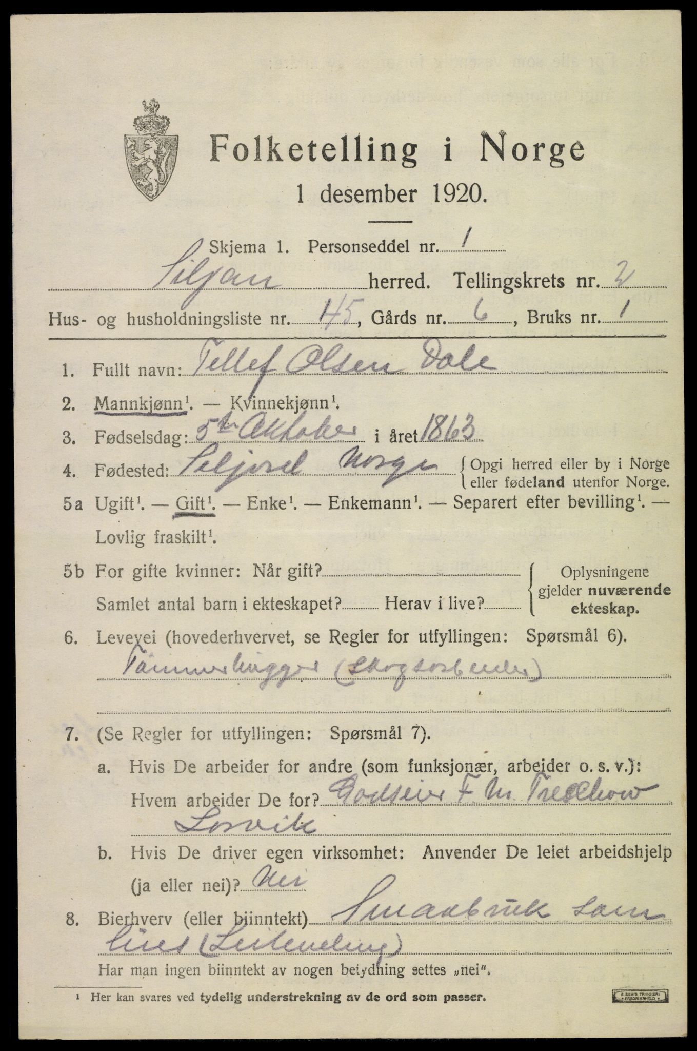 SAKO, 1920 census for Siljan, 1920, p. 1443