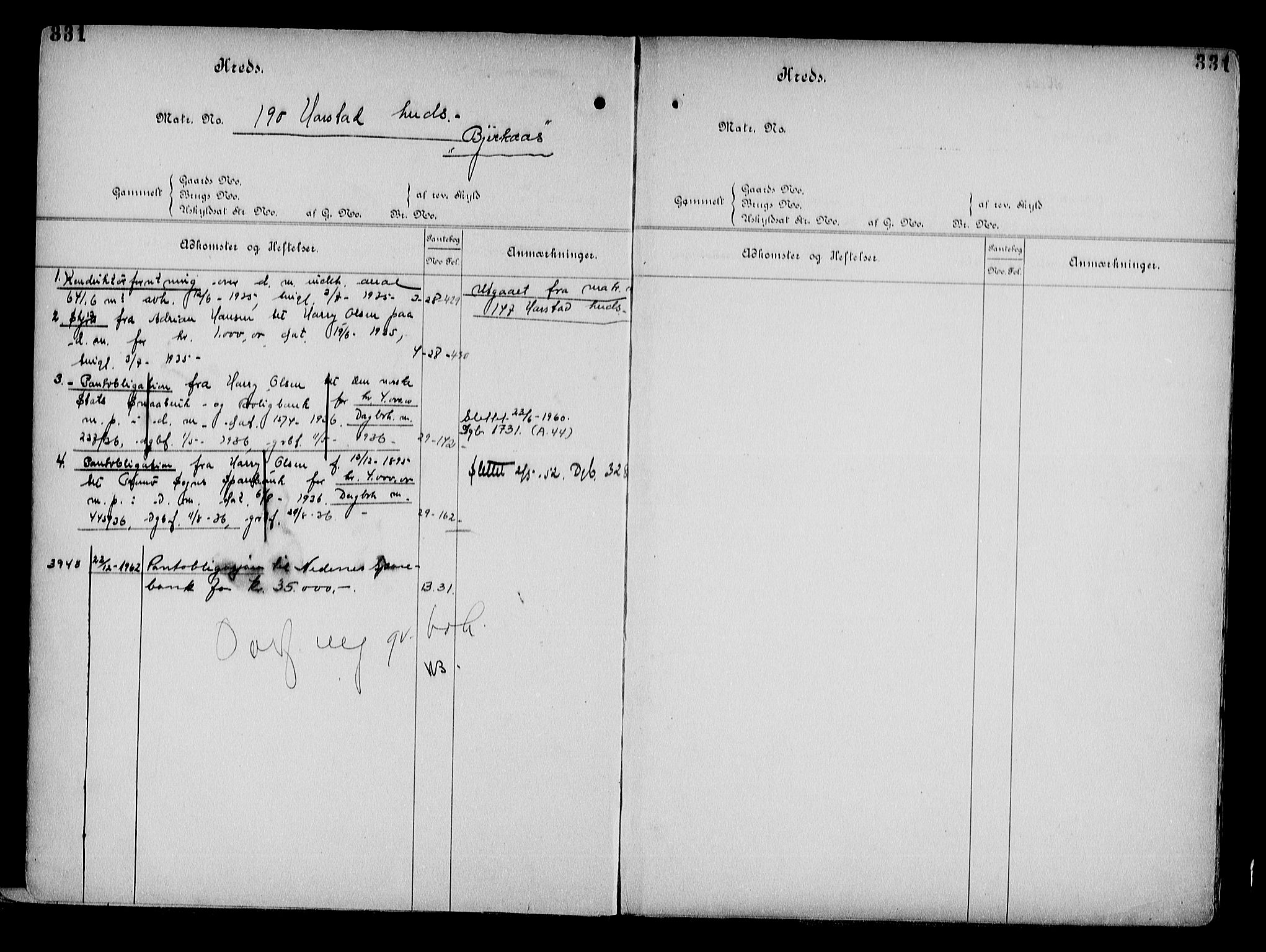 Arendal byfogd, AV/SAK-1222-0001/G/Ga/L0015: Mortgage register no. 13, 1860-1960, p. 331
