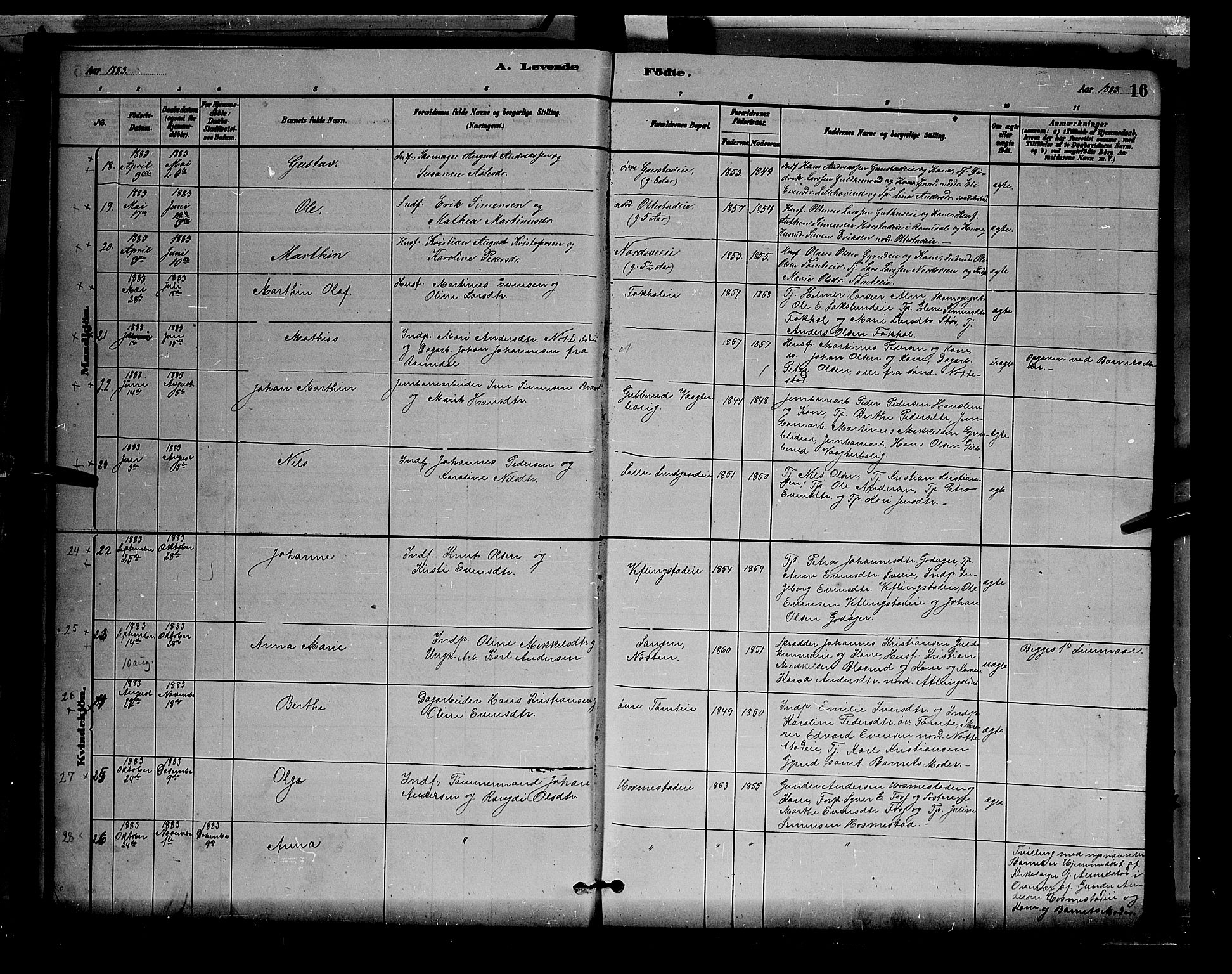 Stange prestekontor, AV/SAH-PREST-002/L/L0007: Parish register (copy) no. 7, 1880-1893, p. 16